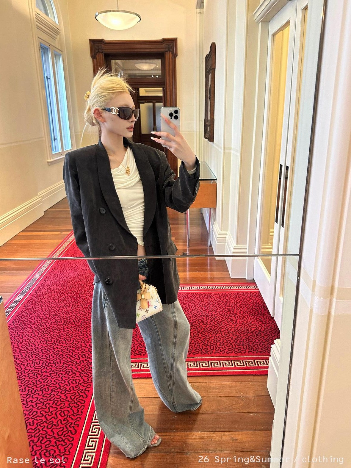 Rase le sol Gray Mandarin Collar Tailored Luxurious Oversized Women's Cropped Jackets
