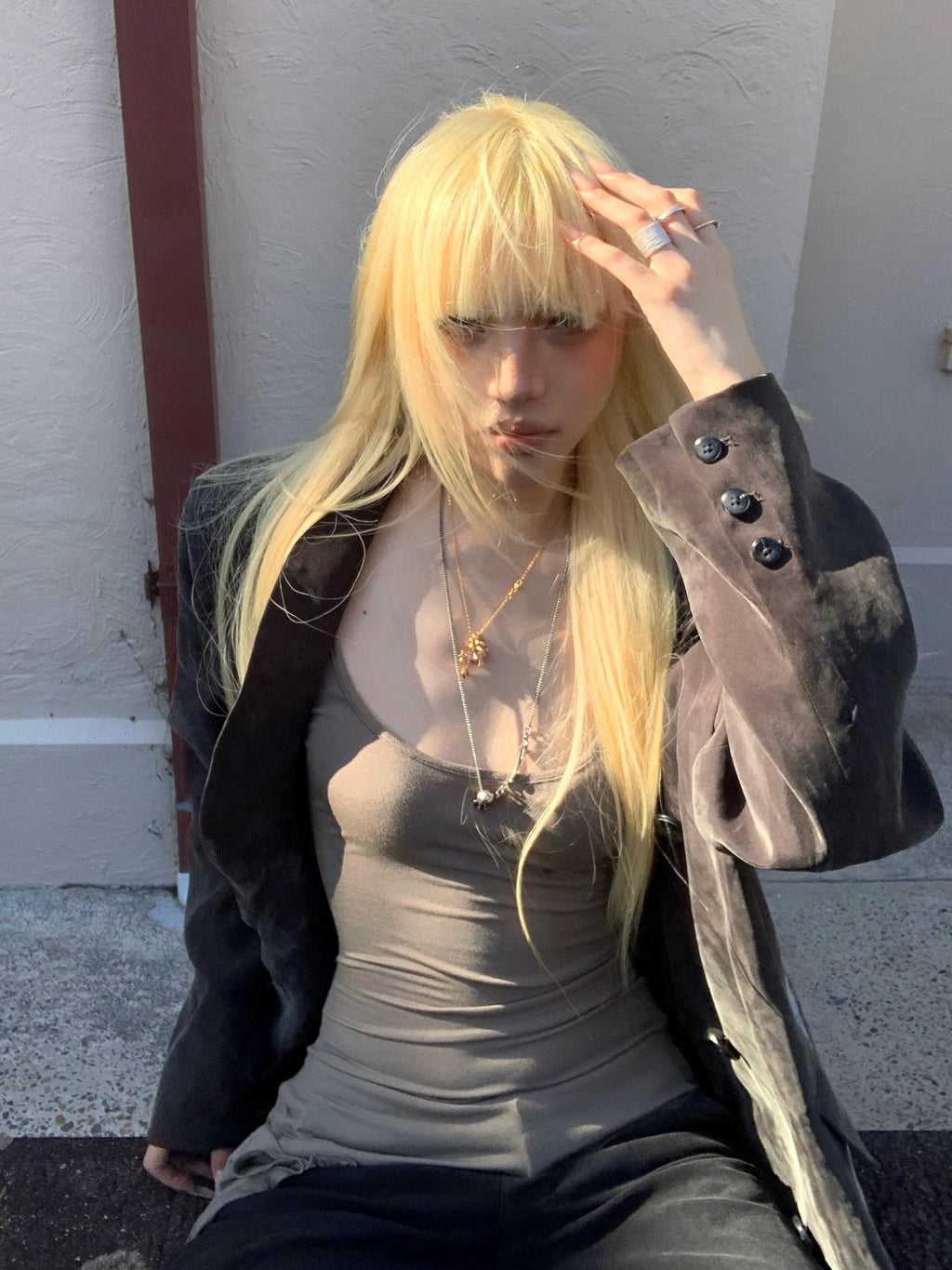Rase le sol Gray Mandarin Collar Tailored Luxurious Oversized Women's Cropped Jackets