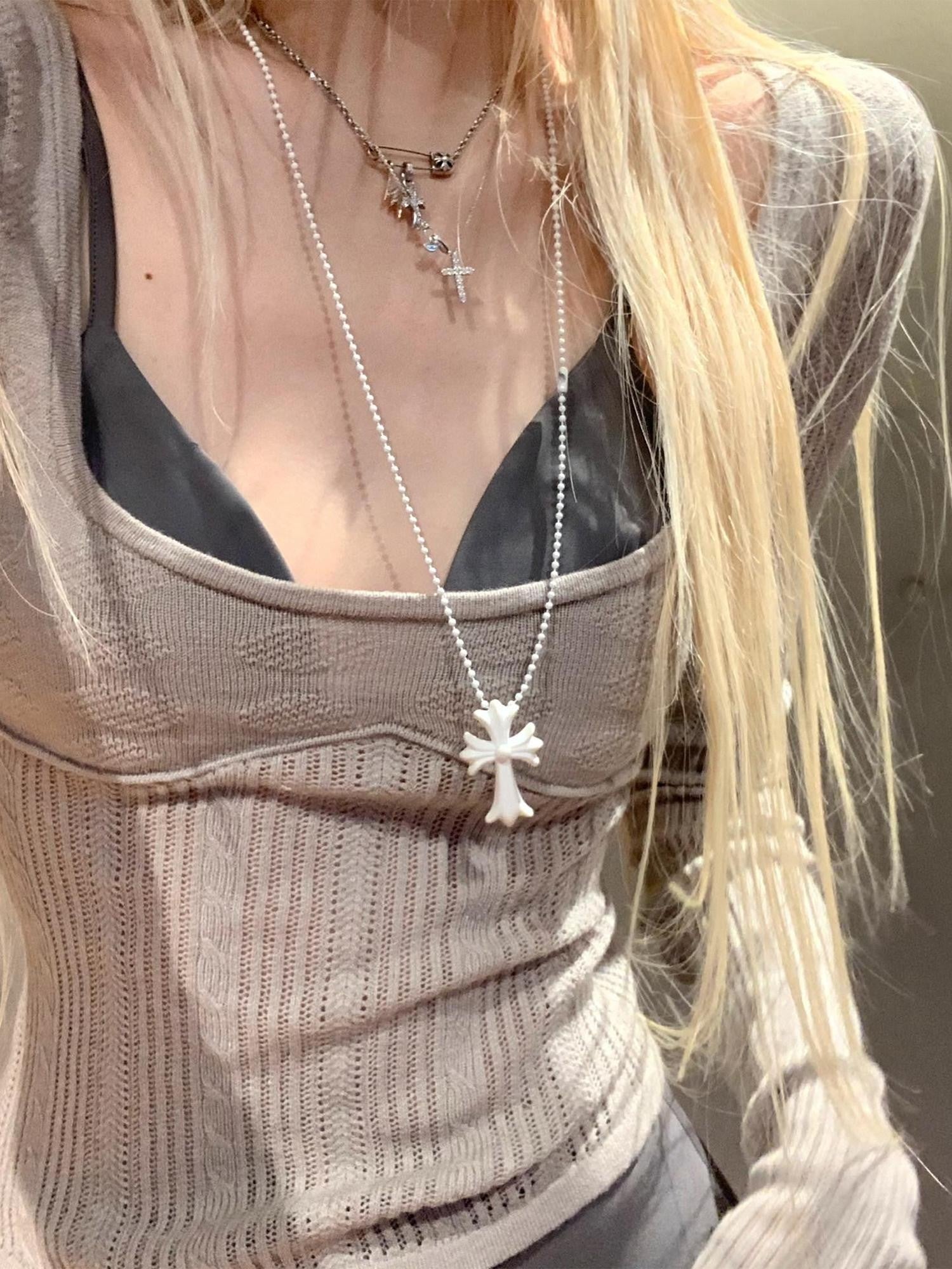 Rase le sol Gray Openwork Slim Fit Women's Knit Pullover Long Sleeve T-shirts
