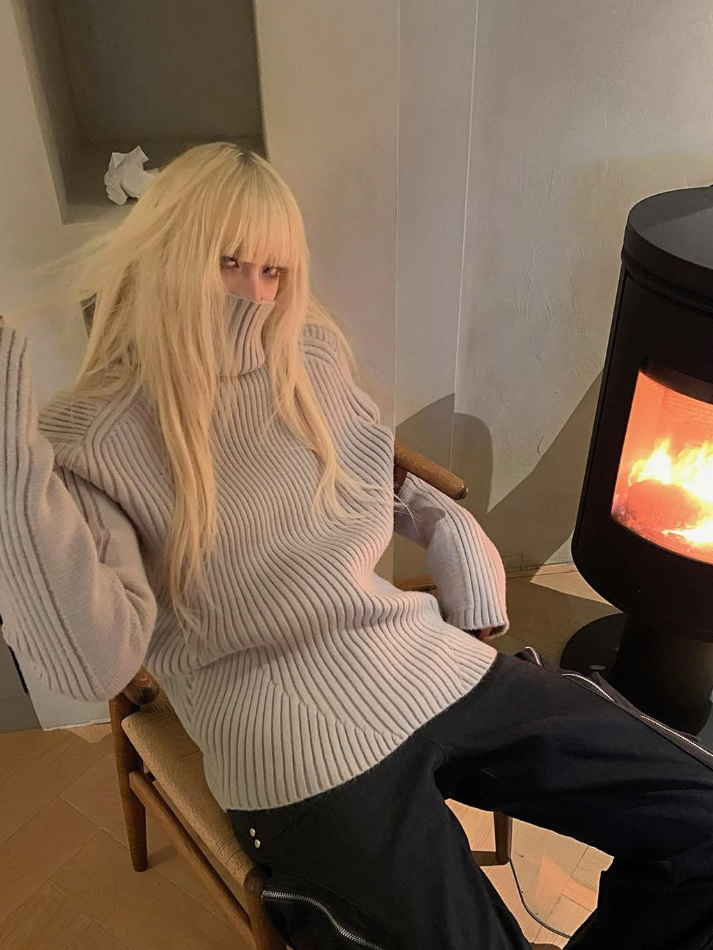 Rase le sol Gray Slouchy Layering Women's Thick Knit Turtleneck Sweaters