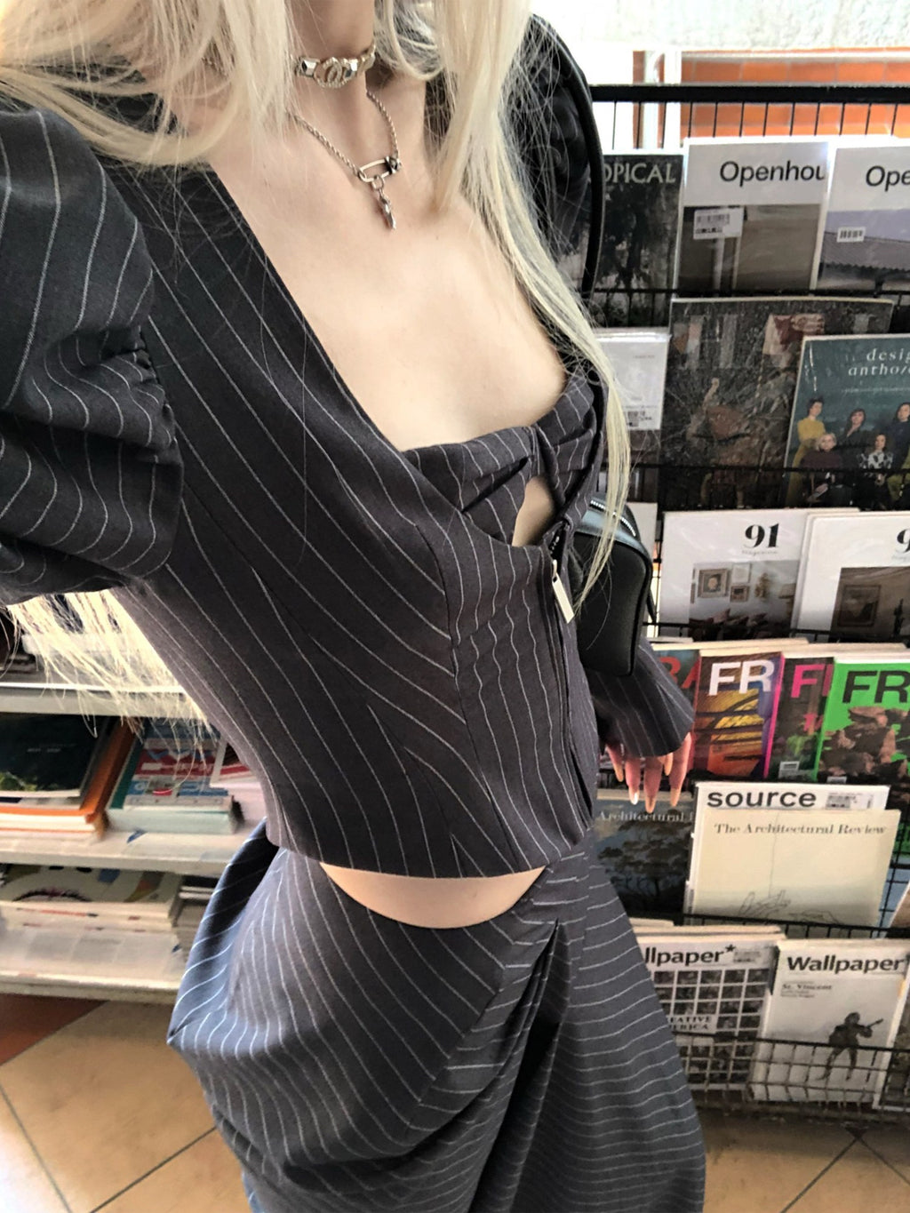 Rase_le_sol_Gray_Striped_Pictorial_Tailored_Long_Skirt_Women's_Blazer_Skirt_Suits_864206146039_MISSTT