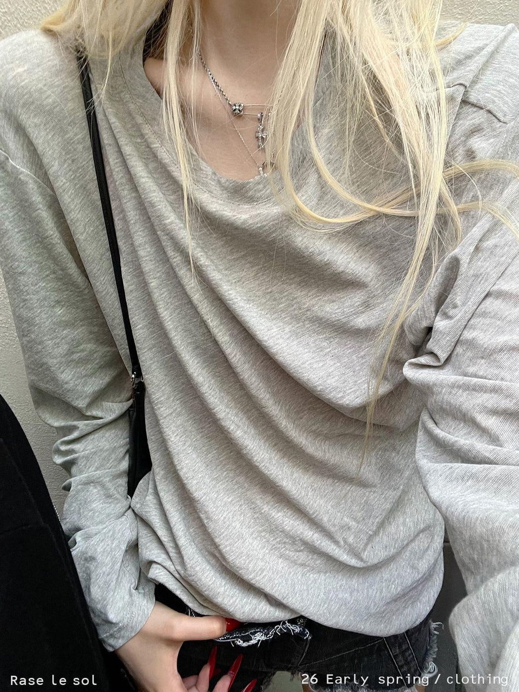 Rase le sol Gray Vintage Printed Relaxed Slouchy Women's Long Sleeve T-shirts
