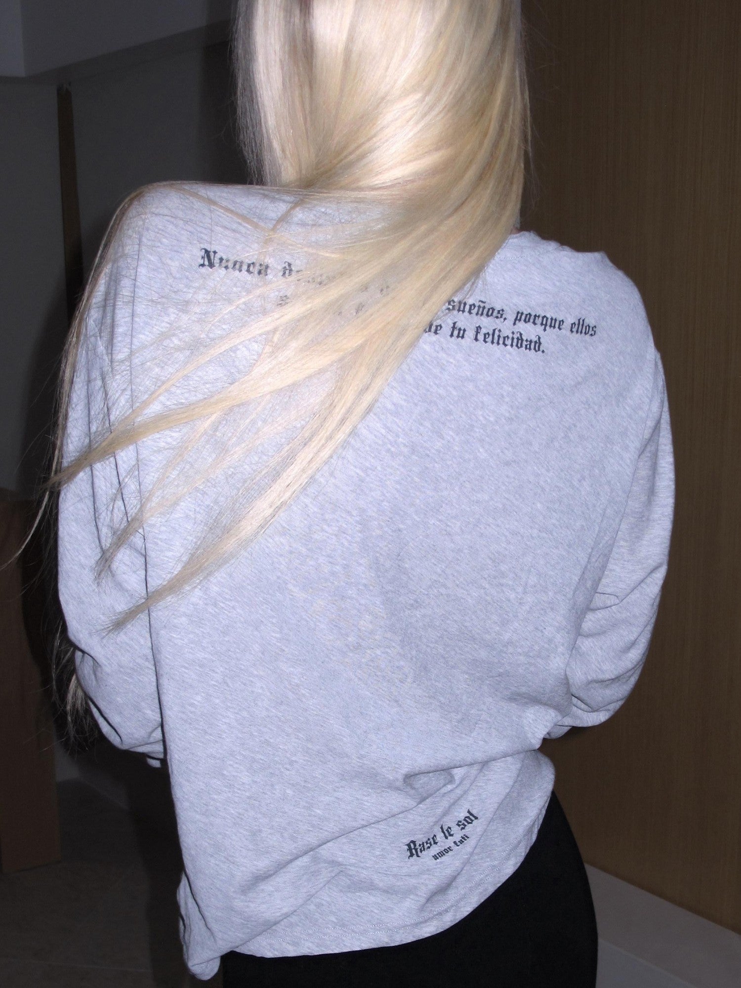 Rase le sol Gray Vintage Printed Relaxed Slouchy Women's Long Sleeve T-shirts