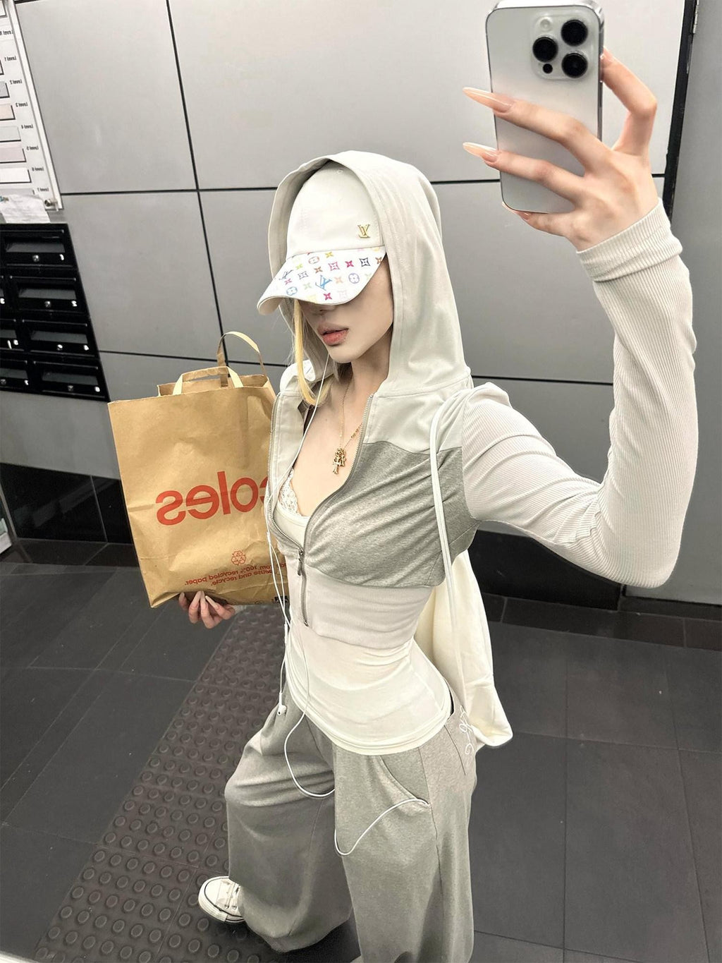 Rase le sol Grey Cropped Hooded Zip Cardigan Relaxed Jogger Women's Tracksuit Sets