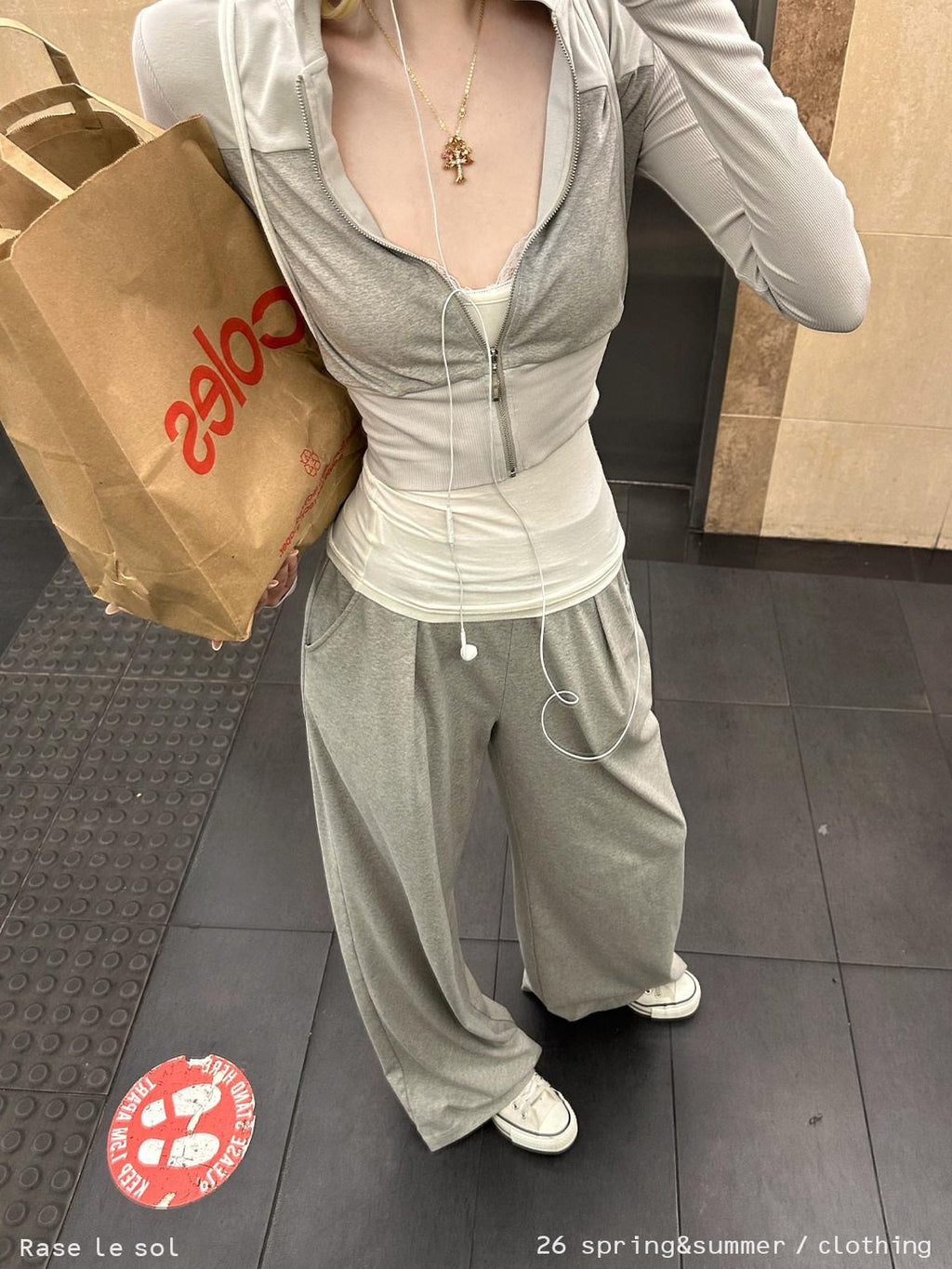 Rase le sol Grey Cropped Hooded Zip Cardigan Relaxed Jogger Women's Tracksuit Sets