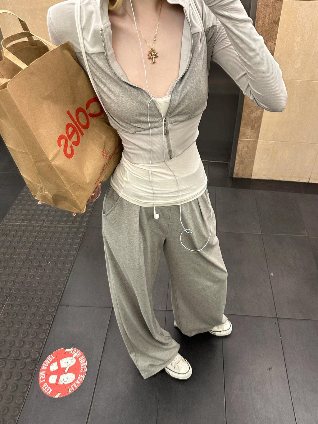 Rase le sol Grey Cropped Hooded Zip Cardigan Relaxed Jogger Women's Tracksuit Sets