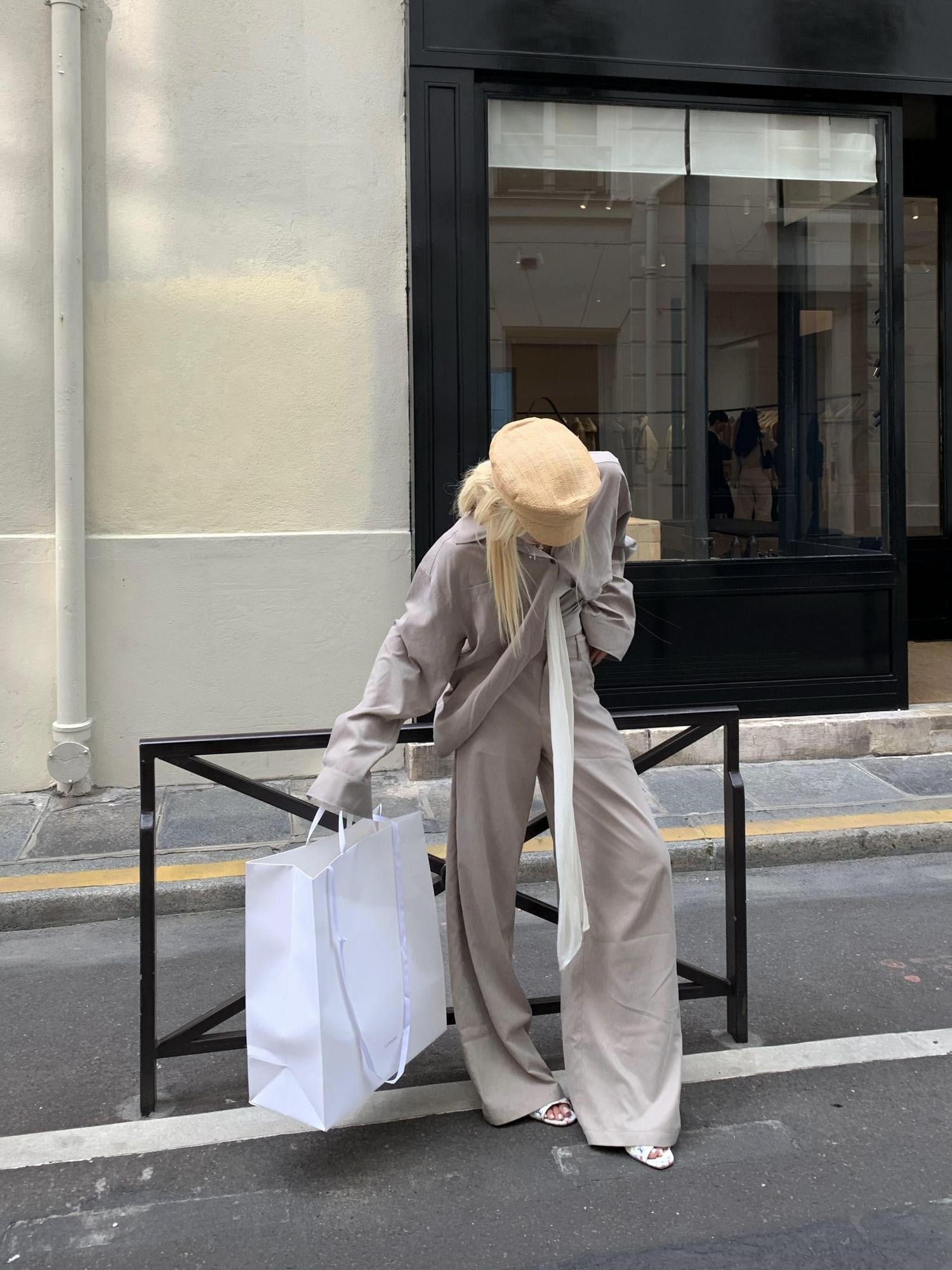 Rase le sol Grey Green Brushed Loose Shirt Women's Casual Top & Pants Sets