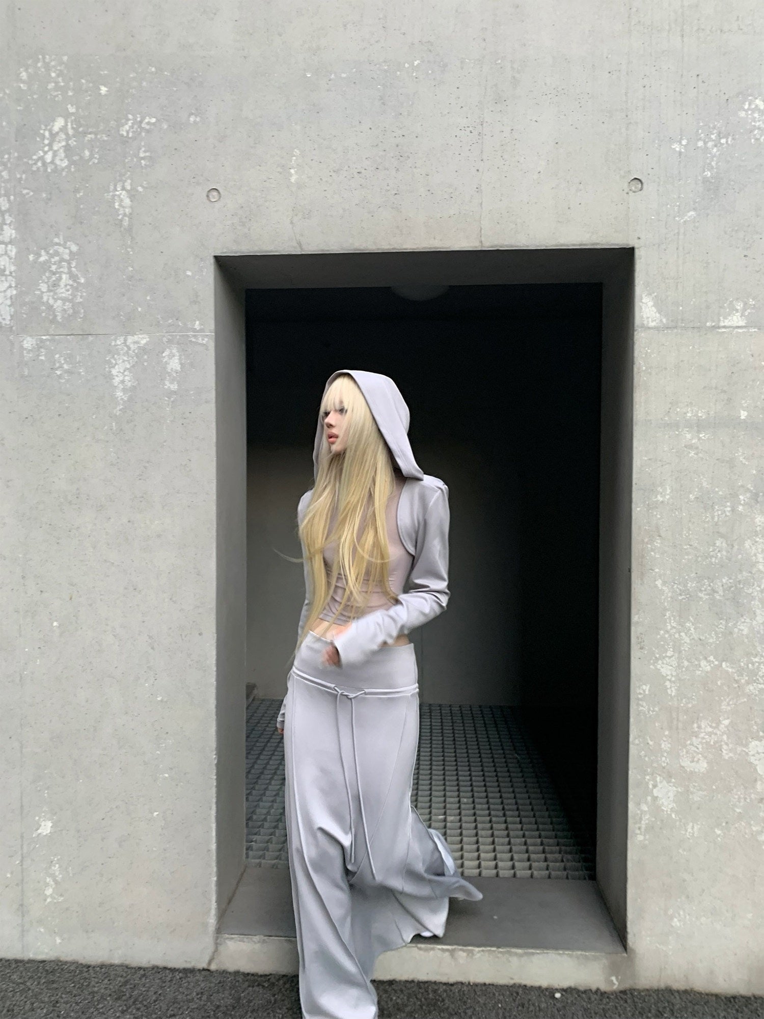 Rase_le_sol_Grey_Hooded_Sweatshirt_Vest_With_Mermaid_Hem_Skirt_Women's_Matching_Skirt_Sets_814709074329_MISSTT