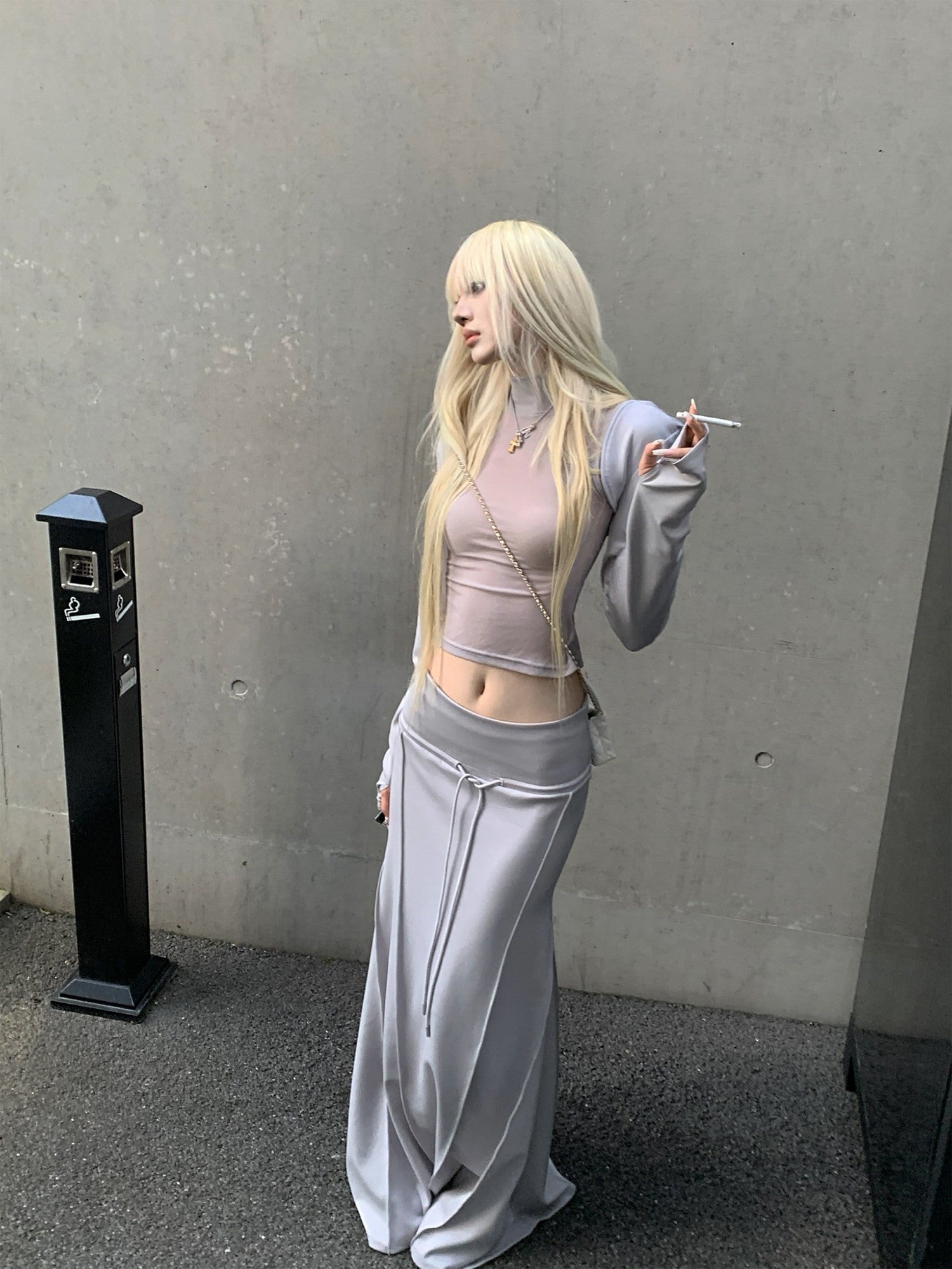 Rase_le_sol_Grey_Hooded_Sweatshirt_Vest_With_Mermaid_Hem_Skirt_Women's_Matching_Skirt_Sets_814709074329_MISSTT