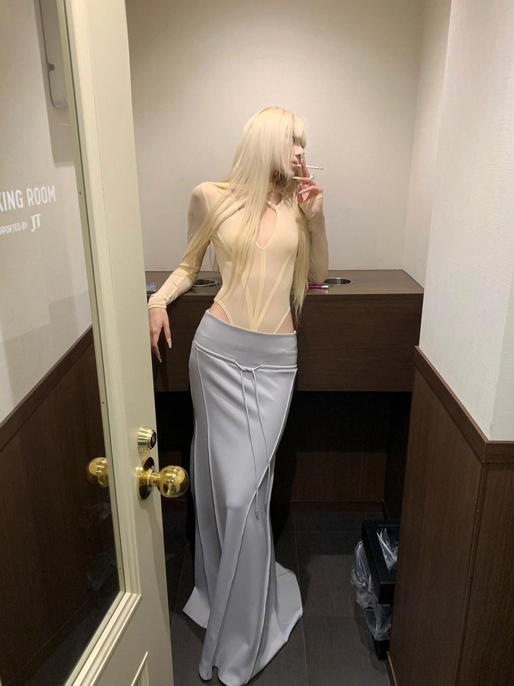 Rase le sol Grey Hooded Sweatshirt Vest With Mermaid Hem Skirt Women's Matching Skirt Sets