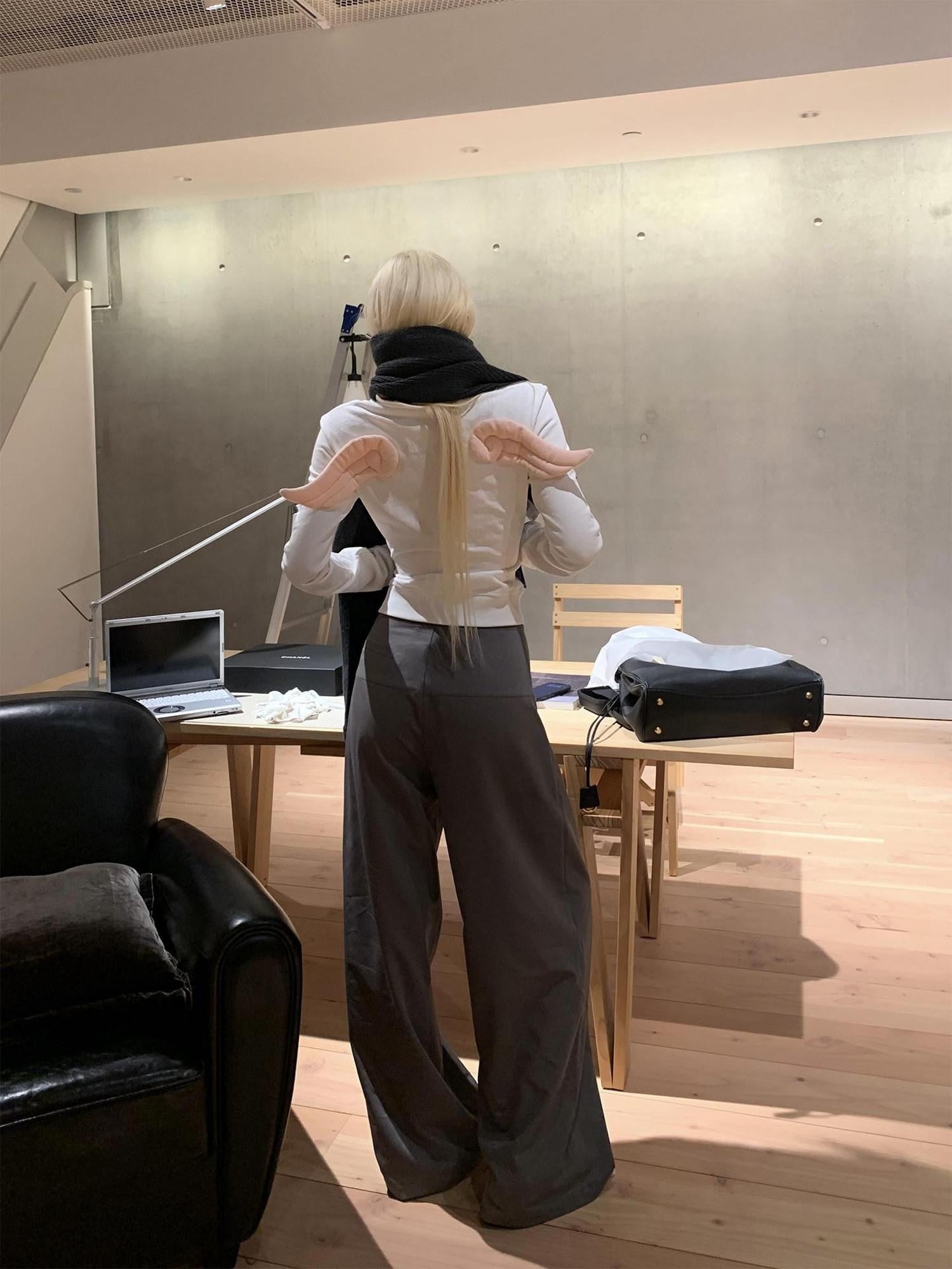 Rase le sol Grey Low Waist Relaxed Tailored Straight Women's Wide-leg Pants