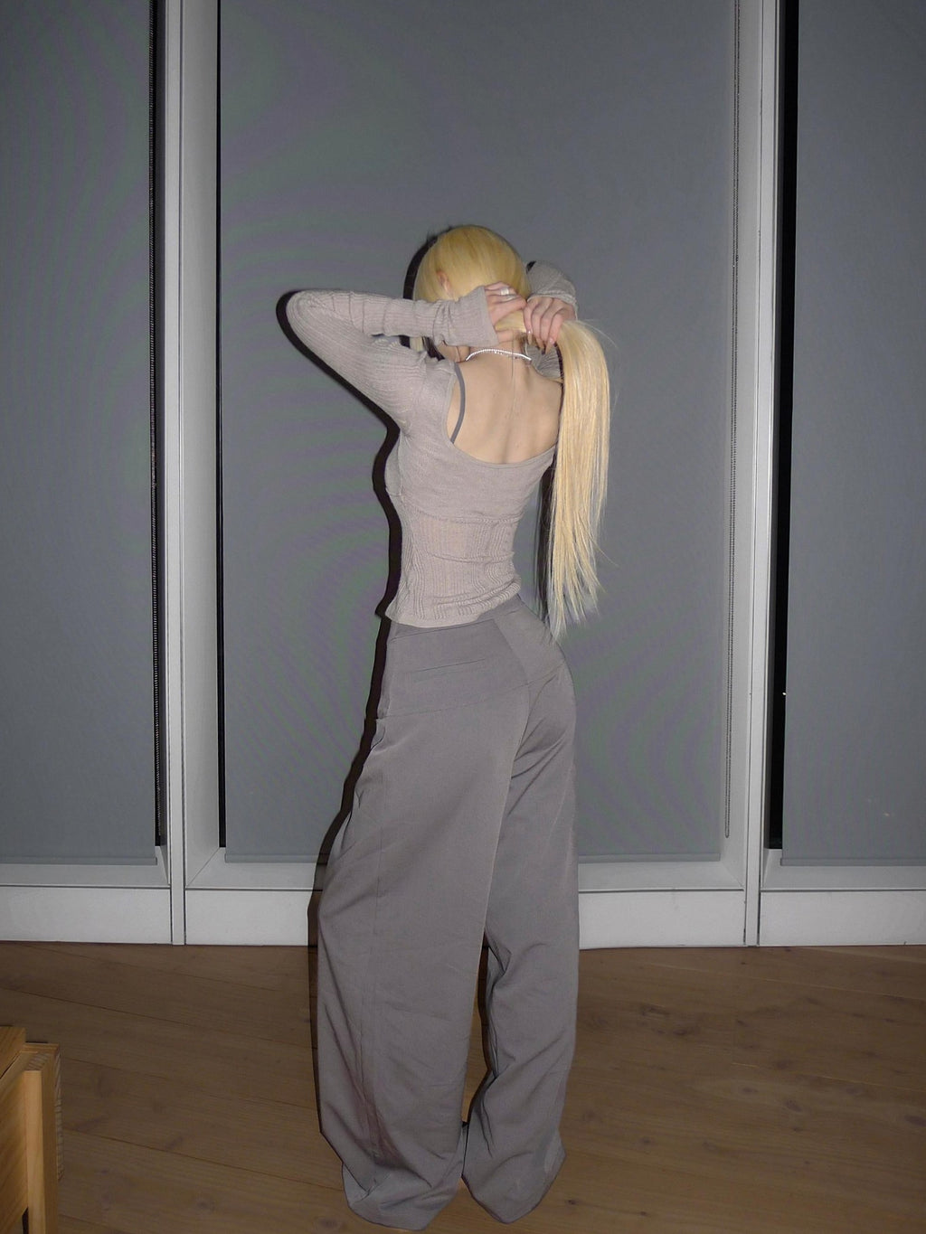 Rase le sol Grey Low Waist Relaxed Tailored Straight Women's Wide-leg Pants