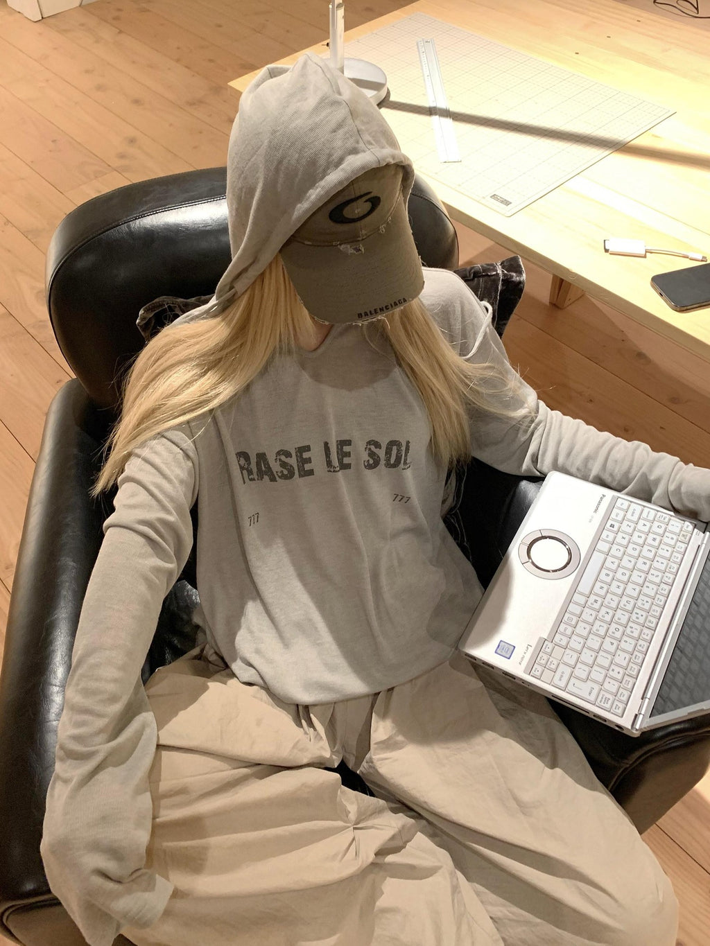Rase le sol Grey Semi Sheer Hooded American Oversized Women's Tencel Long Sleeve T-shirts