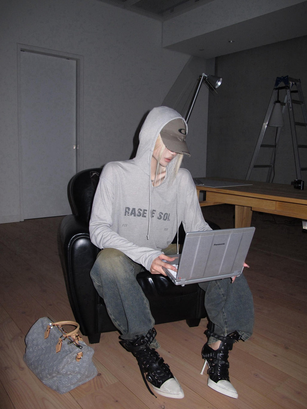 Rase le sol Grey Semi Sheer Hooded American Oversized Women's Tencel Long Sleeve T-shirts
