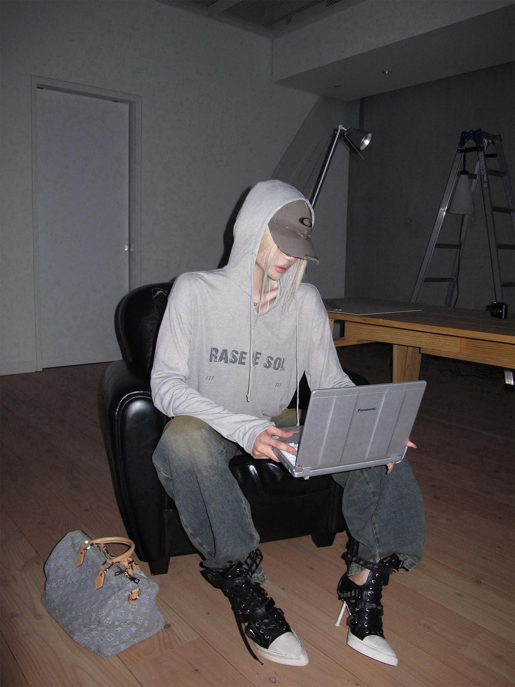 Rase le sol Grey Semi Sheer Hooded American Oversized Women's Tencel Long Sleeve T-shirts
