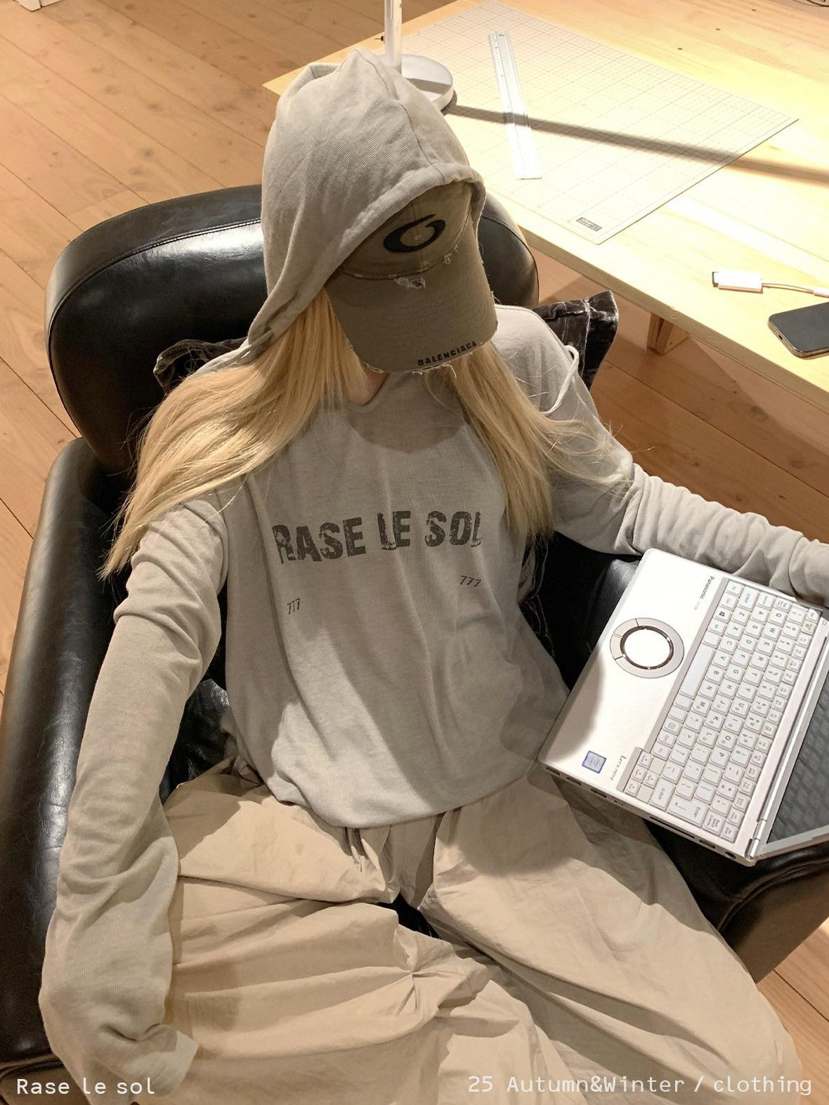 Rase le sol Grey Semi Sheer Hooded American Oversized Women's Tencel Long Sleeve T-shirts