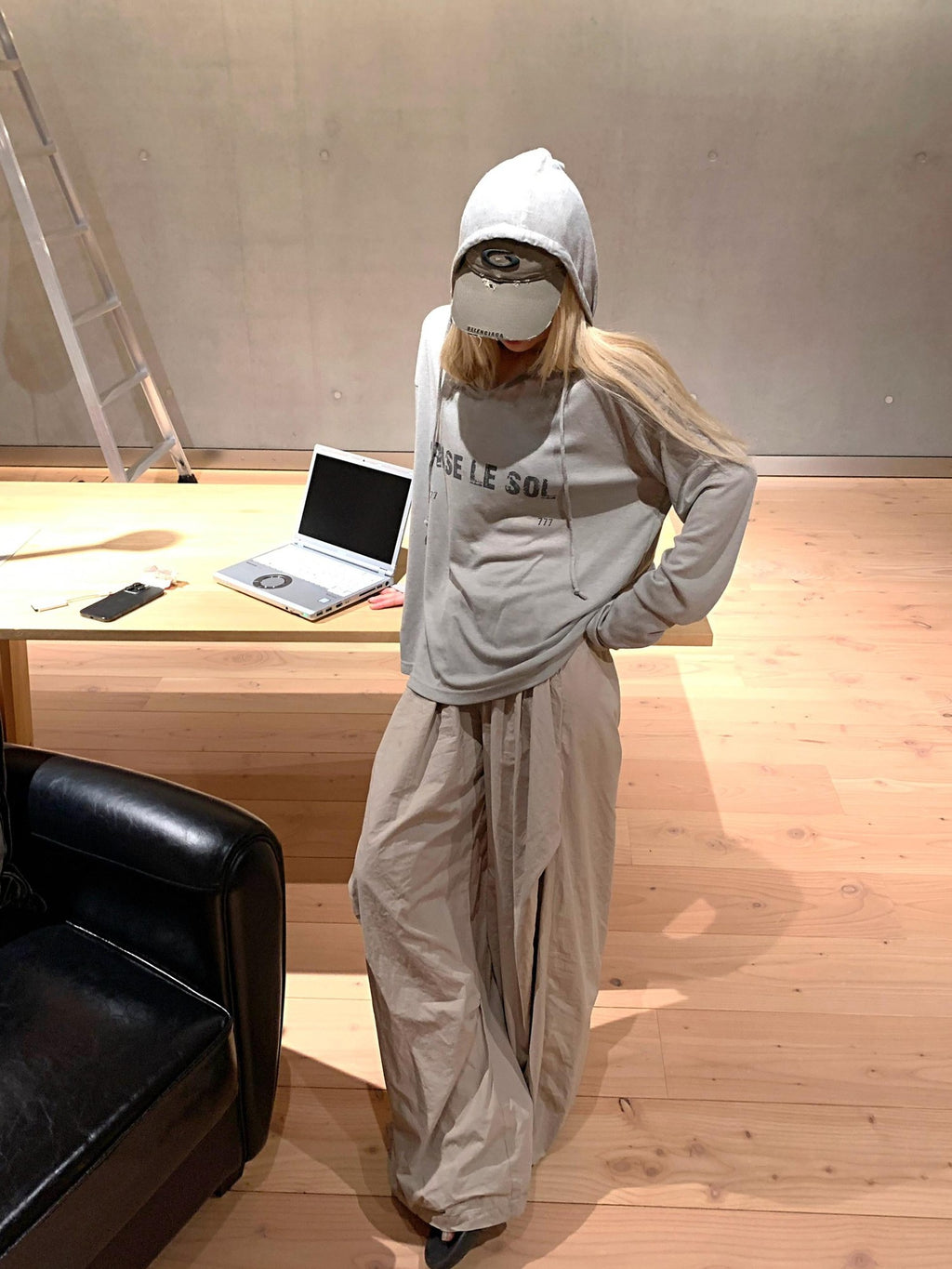 Rase le sol Grey Semi Sheer Hooded American Oversized Women's Tencel Long Sleeve T-shirts