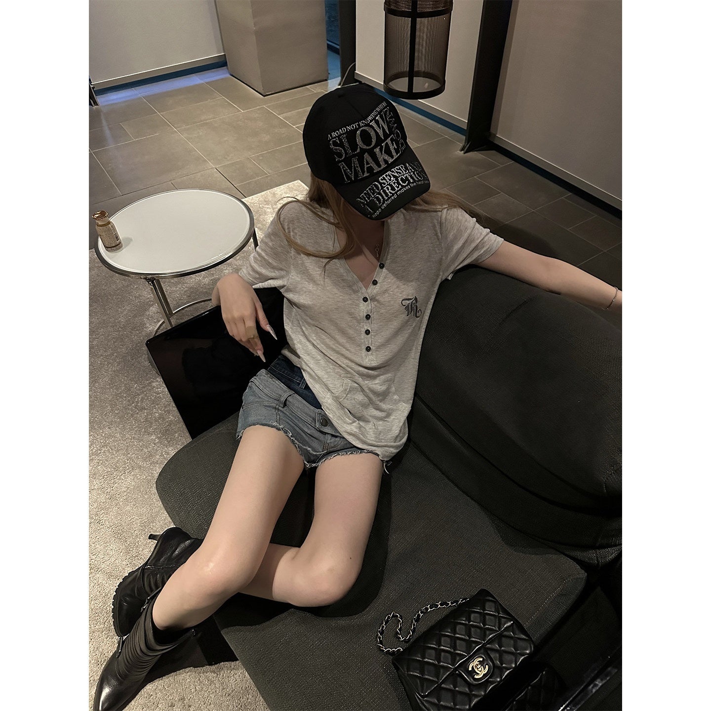 Rase_le_sol_Heather_Gray_Embroidered_R_Pocket_Women's_Tencel_Wool_Short_Sleeve_T-shirts_1051589107517_MISSTT