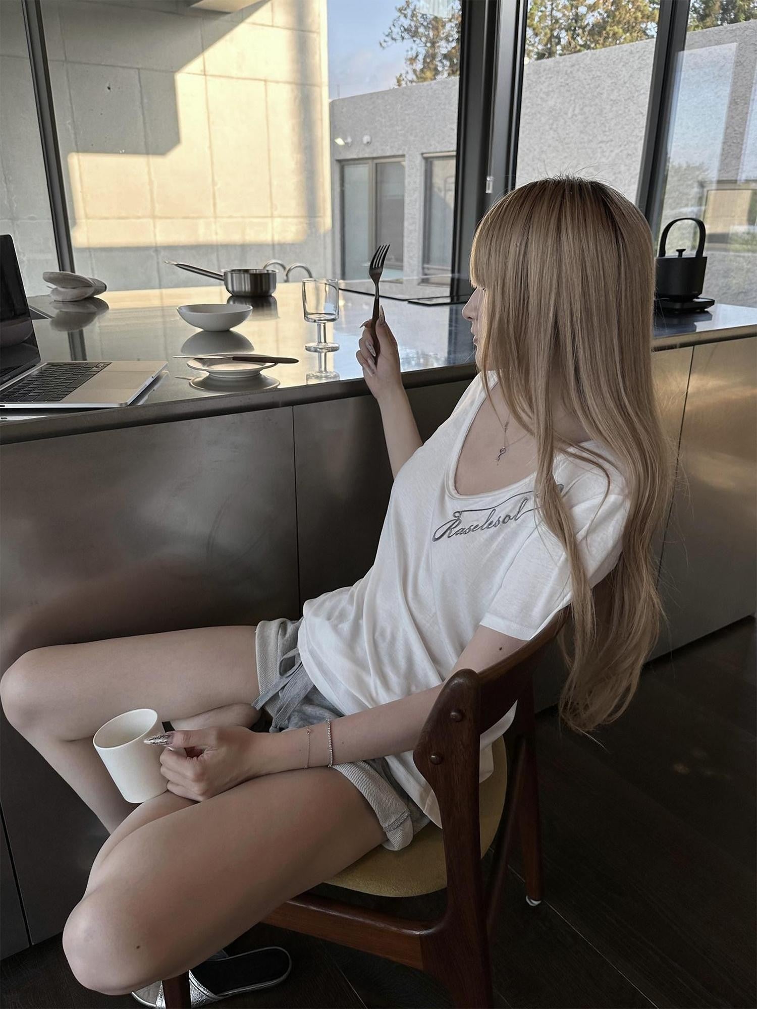 Rase le sol Heather Grey Embroidered Rolled Cuff Hem Women's Sweat Shorts