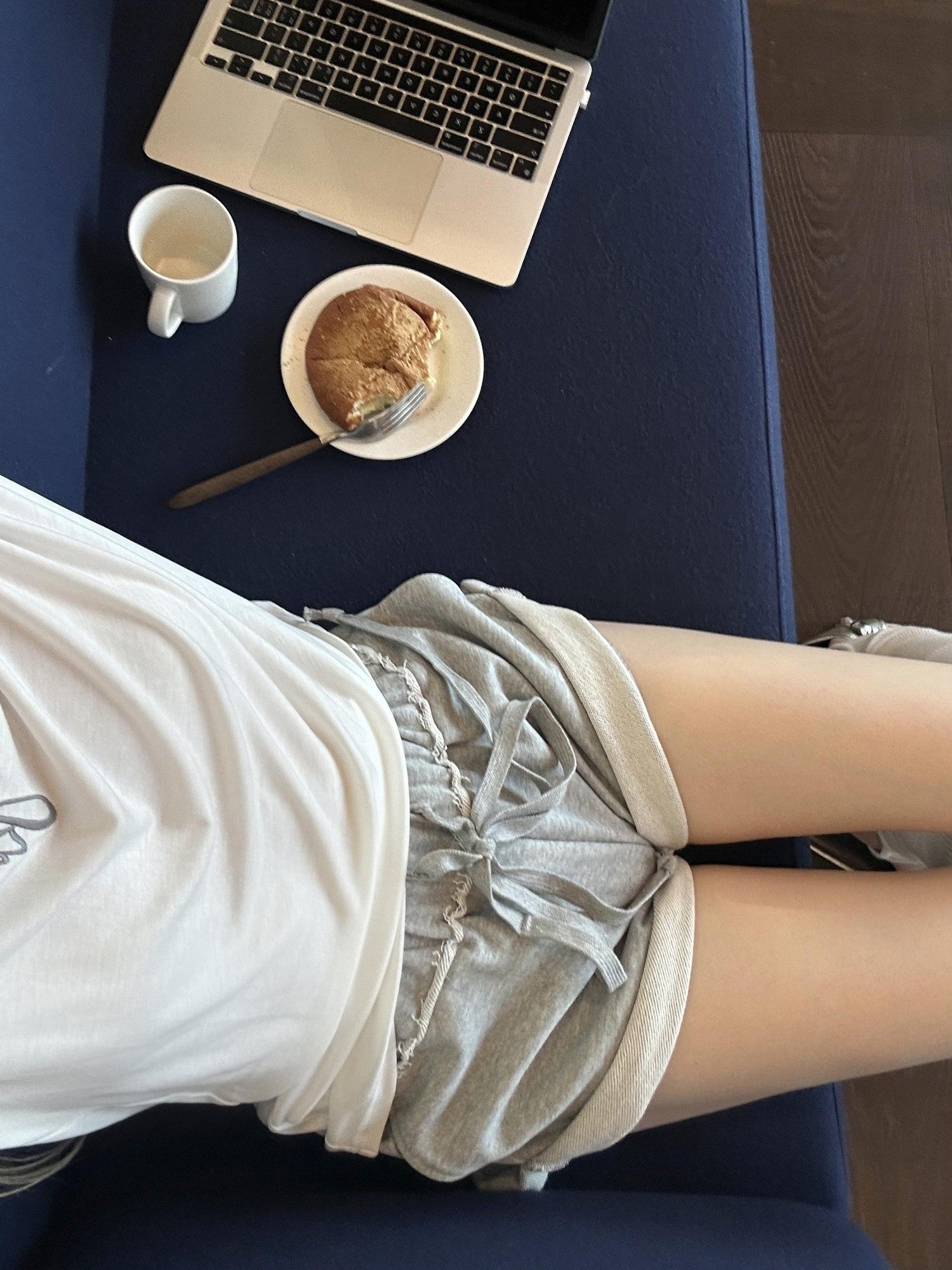 Rase le sol Heather Grey Embroidered Rolled Cuff Hem Women's Sweat Shorts