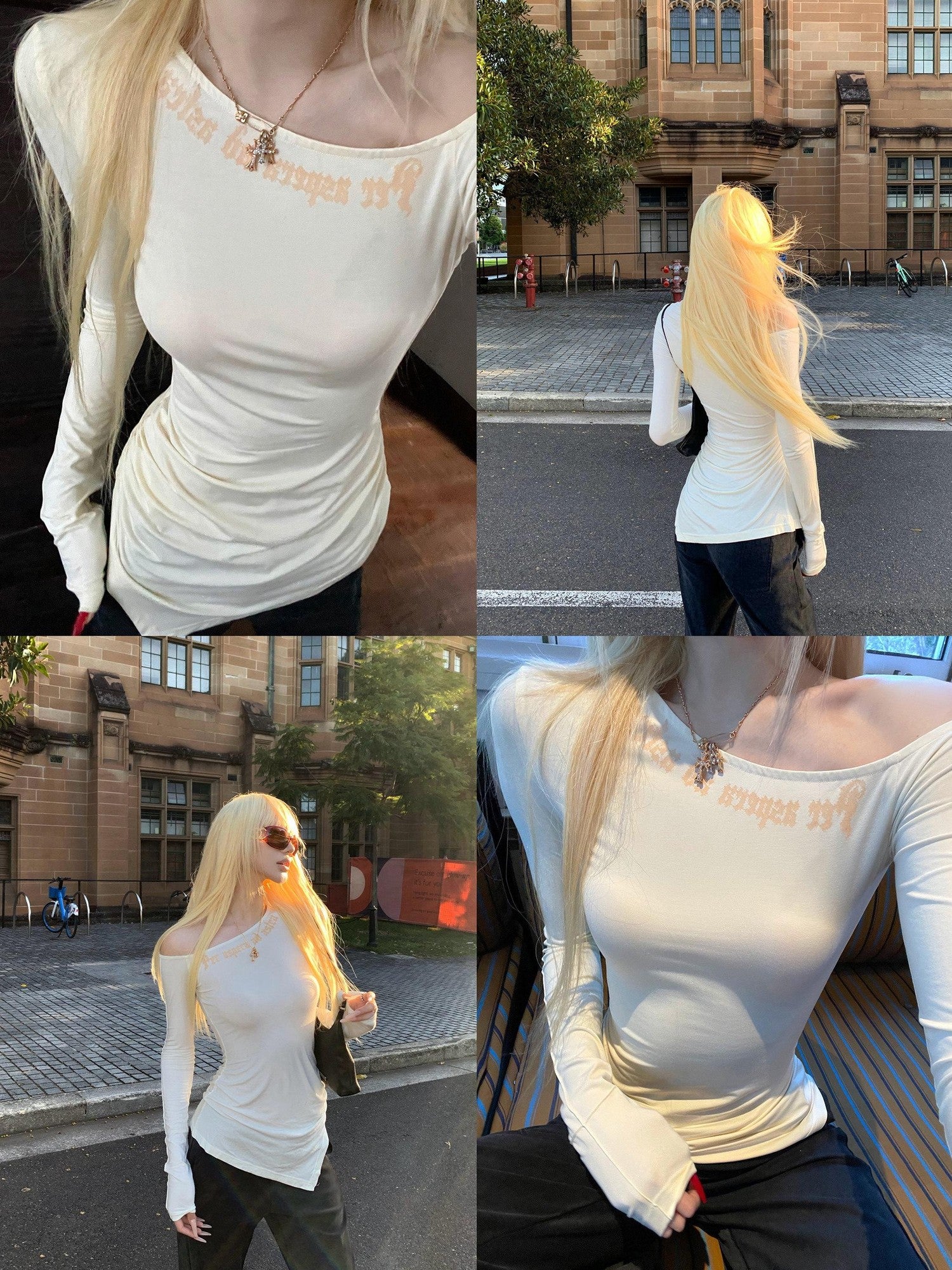 Rase le sol Irregular Hem Asymmetric Shoulder Slim Fit Women's Long Sleeve T-shirts