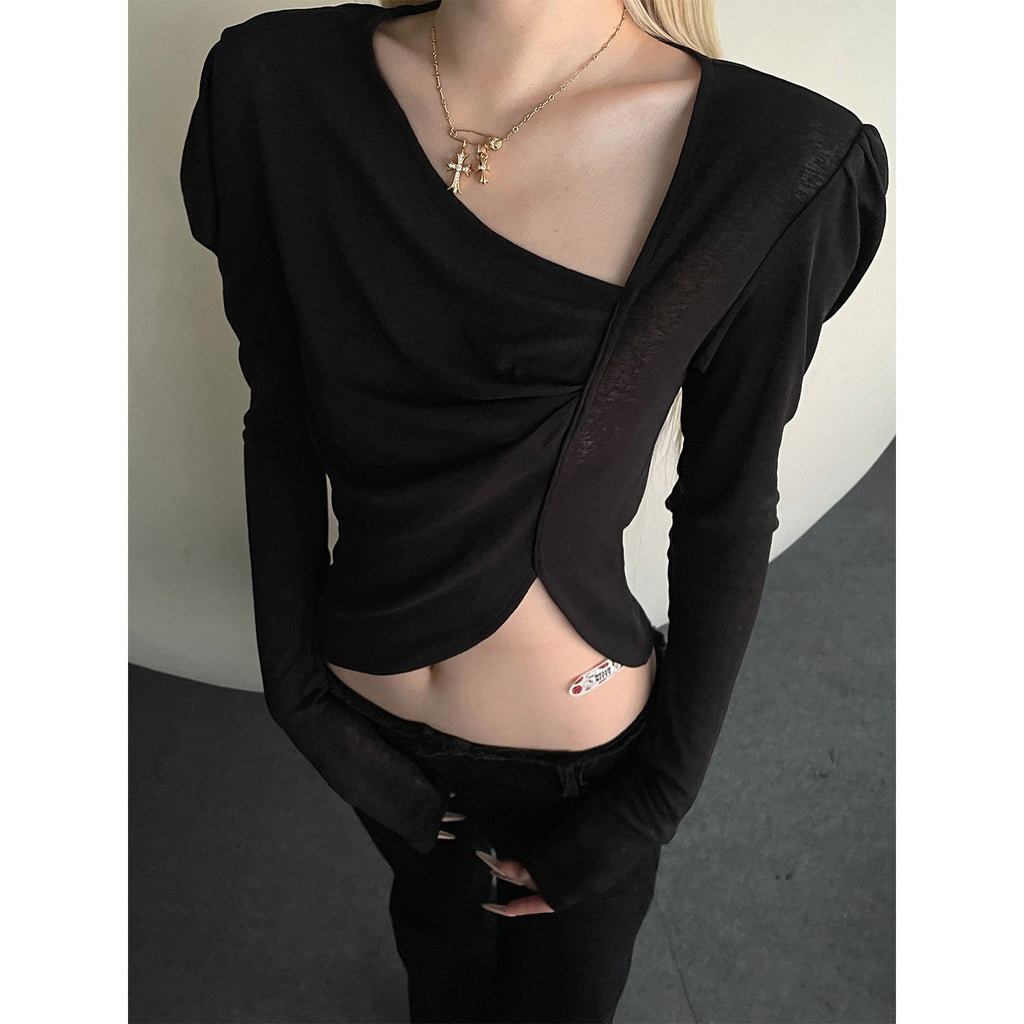 Rase_le_sol_Irregular_Sleeve_Asymmetrical_Slim_Cropped_Women's_Long_Sleeve_T-shirts_1031082560099_MISSTT