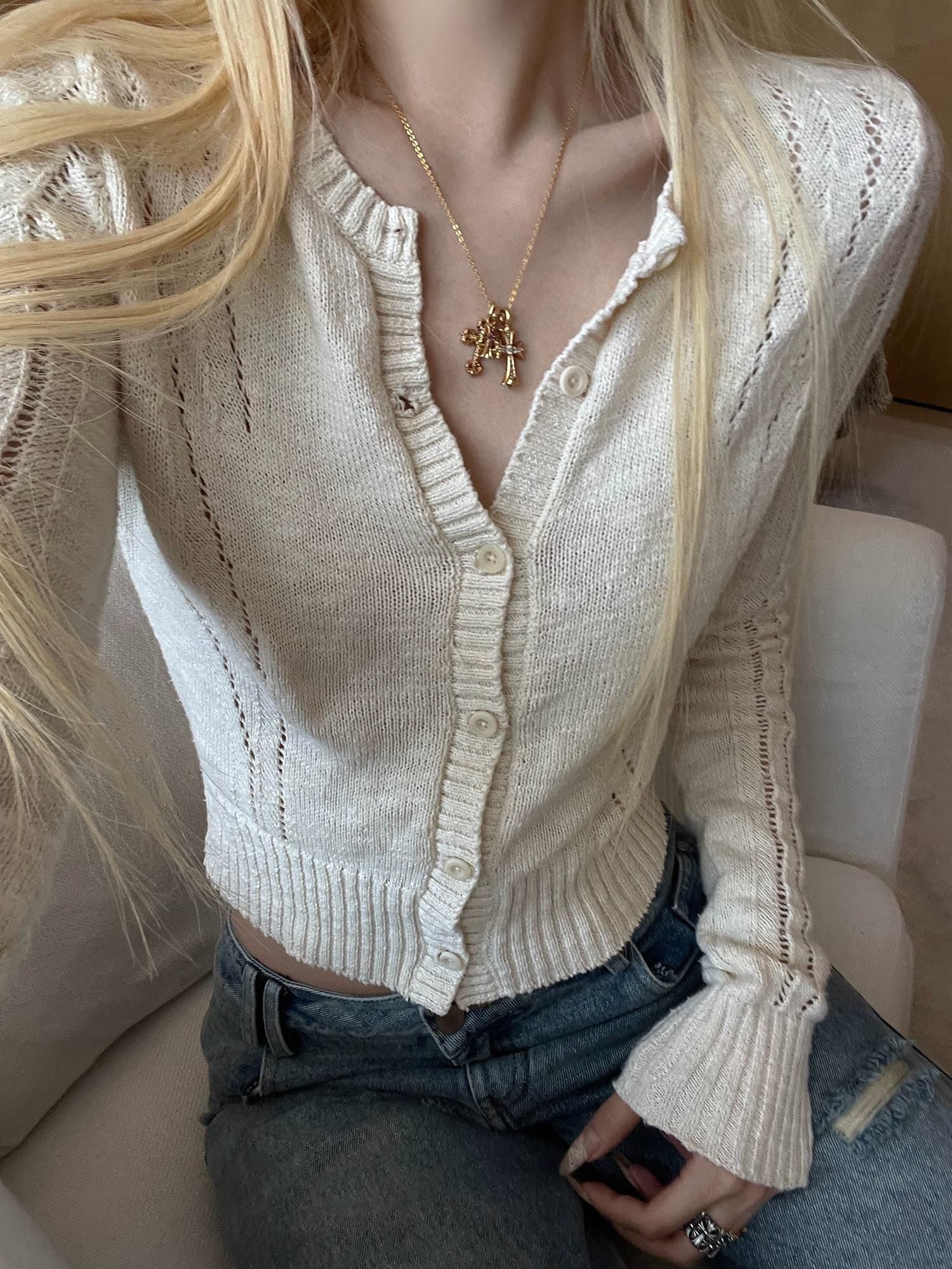 Rase_le_sol_Ivory_Openwork_Cropped_Open_Front_Short_Women's_Sweater_Knit_Cardigans_1066381316177_MISSTT