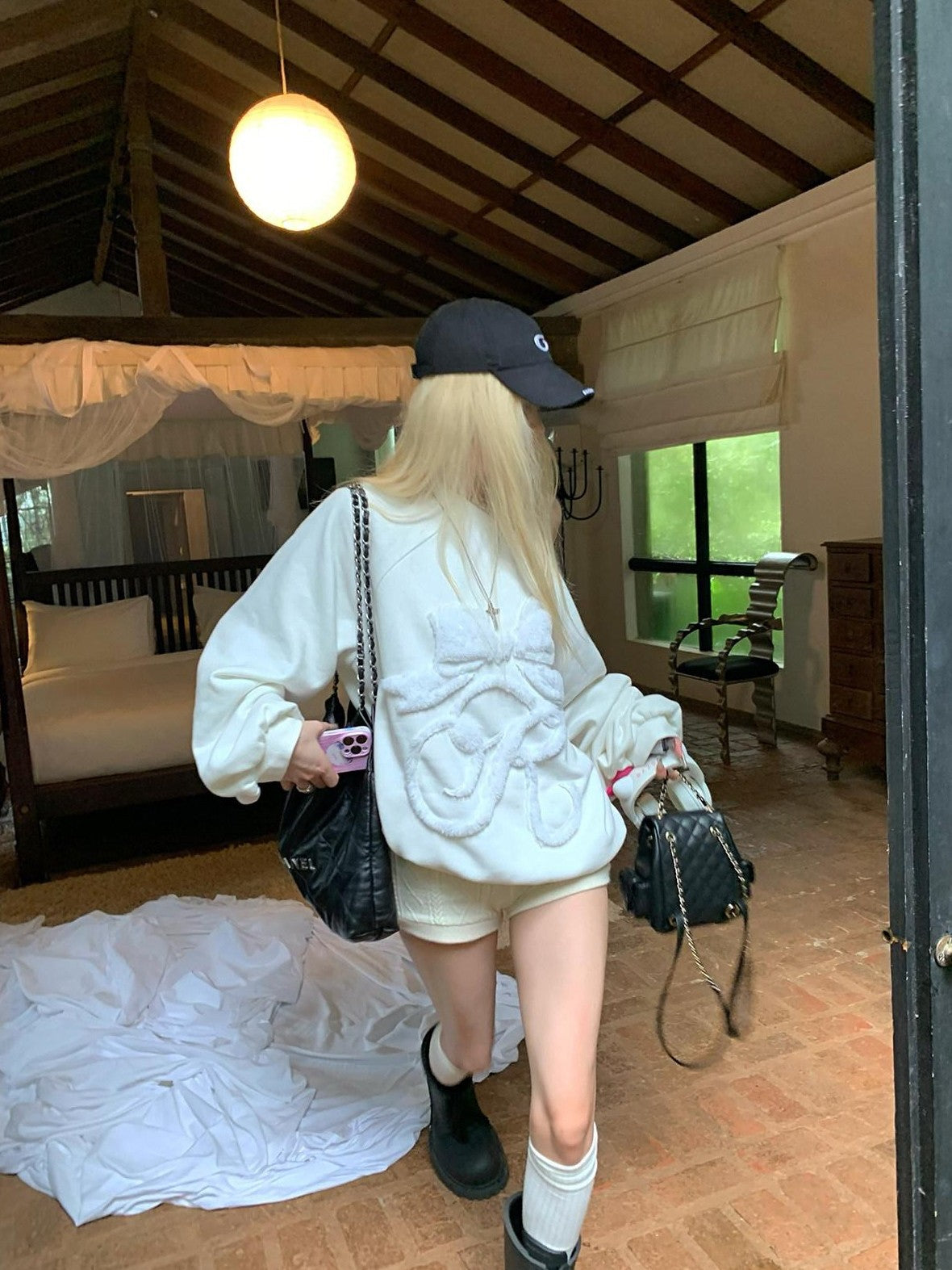 Rase le sol Ivory Textured 3d Cable Vintage Preppy Women's Knit Hot Pants