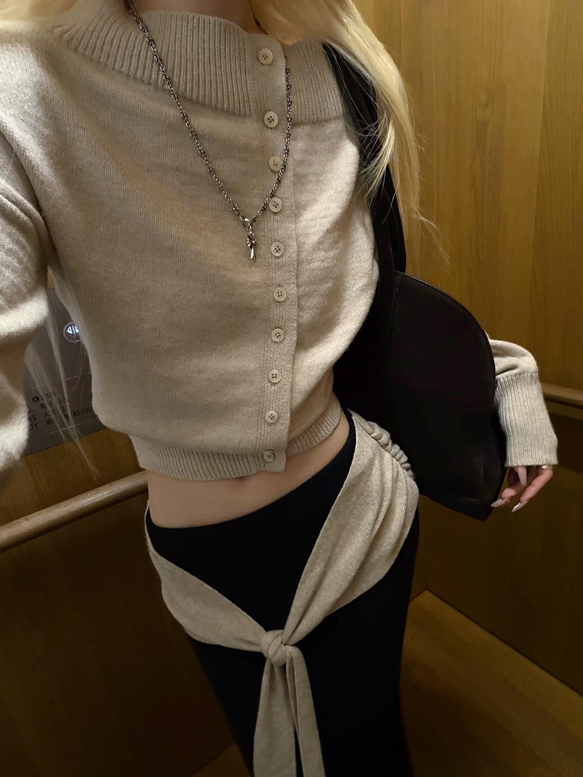 Rase le sol Khaki Off Shoulder Long Sleeve Soft Knit Cardigan Women's Sweaters
