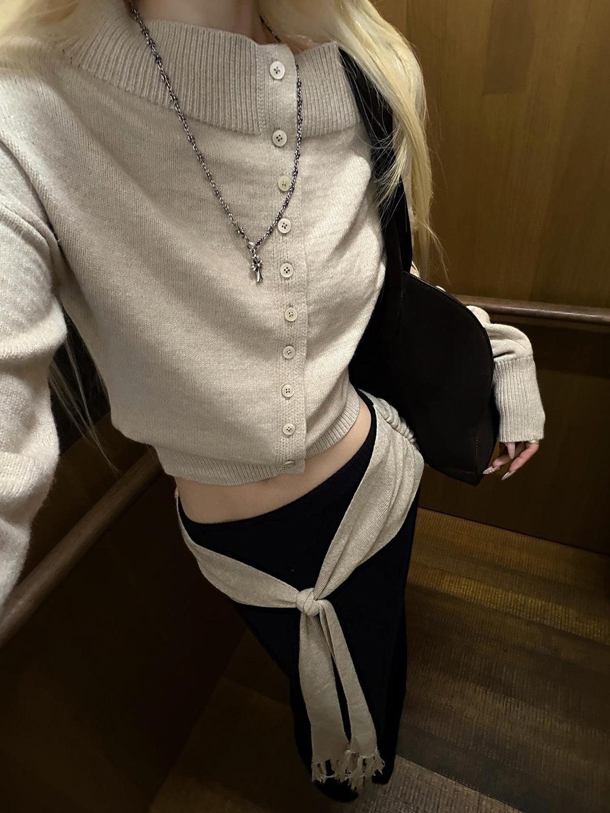Rase le sol Khaki Off Shoulder Long Sleeve Soft Knit Cardigan Women's Sweaters