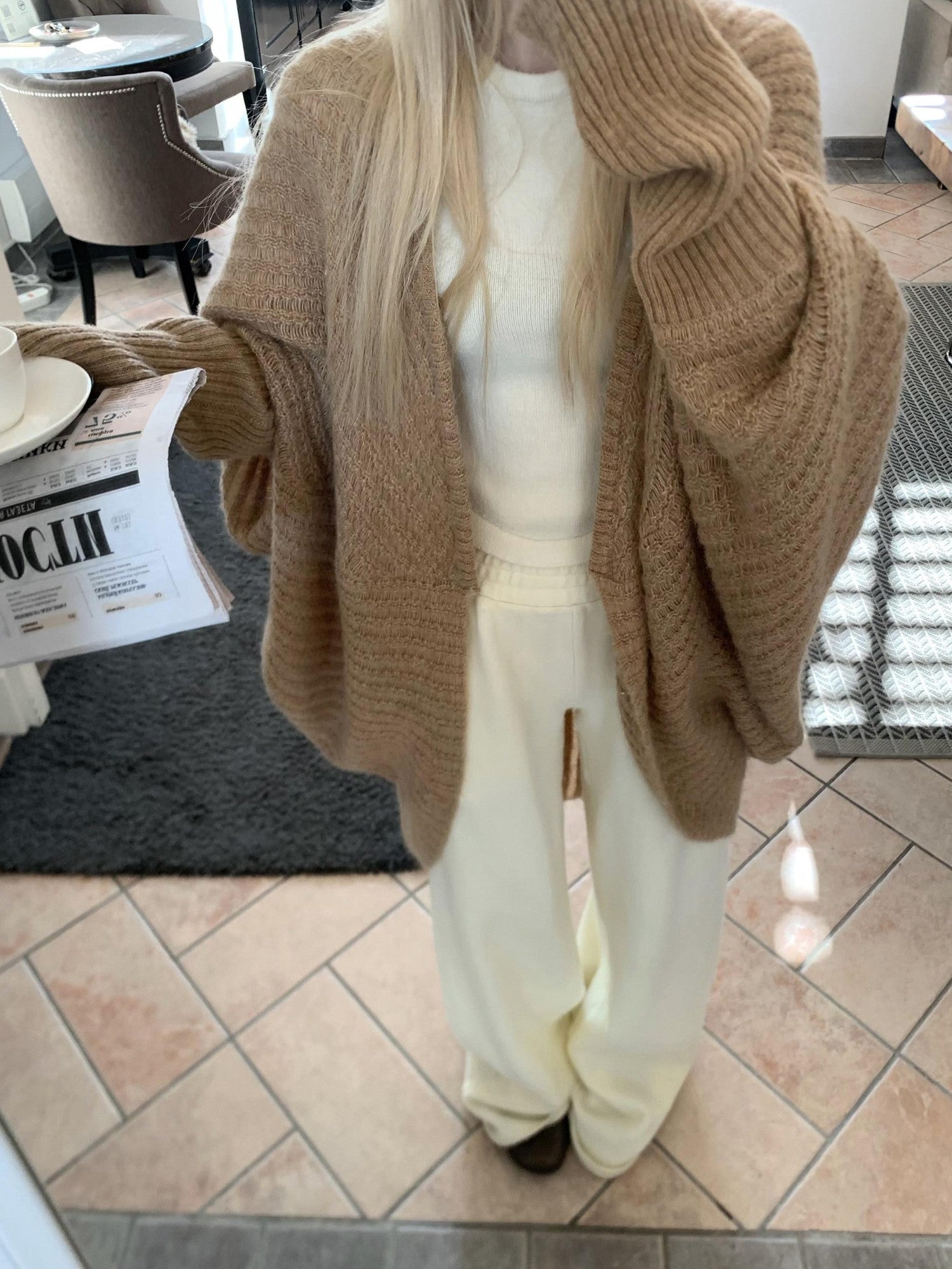 Rase le sol Khaki Oversized Long Relaxed Cozy Open Women's Knit Cardigans