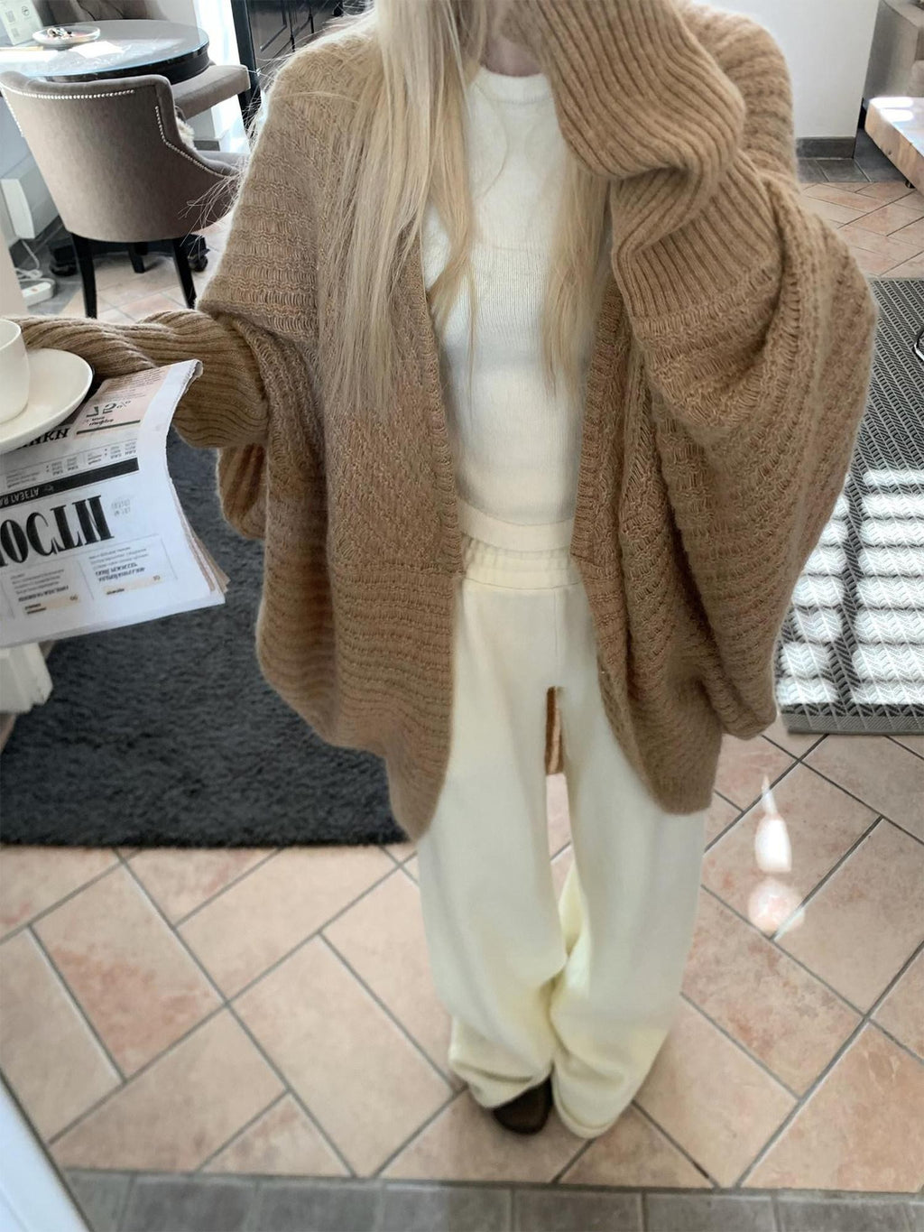 Rase le sol Khaki Oversized Long Relaxed Cozy Open Women's Knit Cardigans