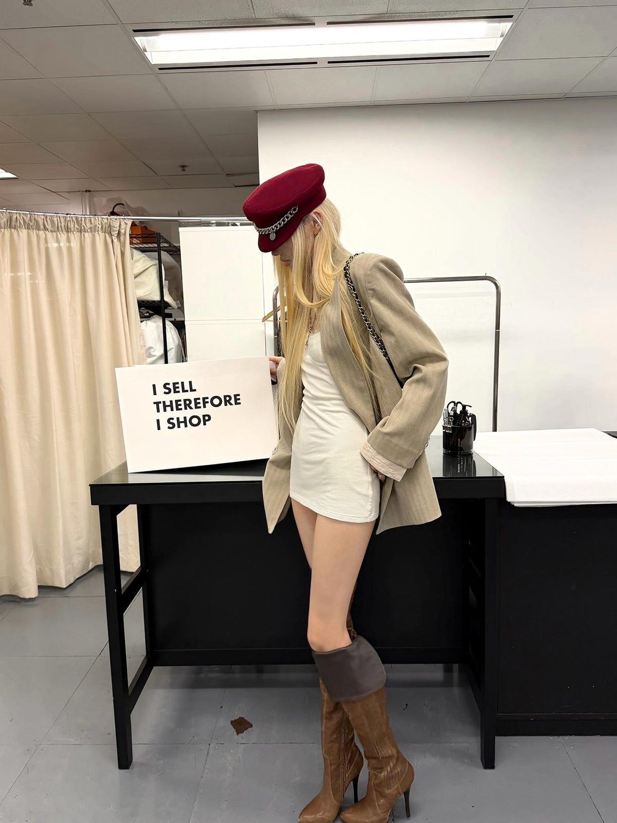Rase le sol Khaki Peak Lapel Double Breasted Loose Padded Shoulder Spliced Women's Polyester Blazers