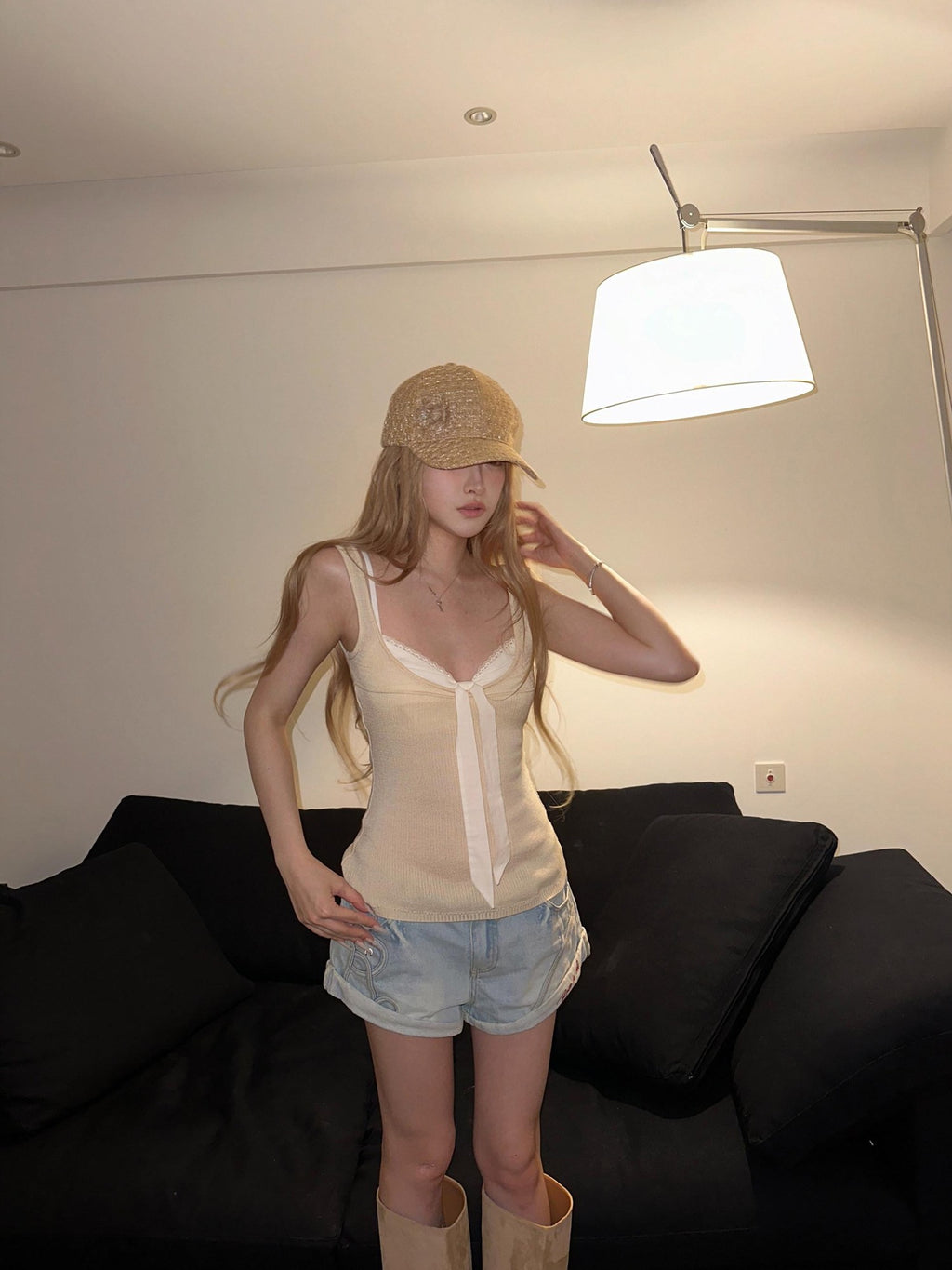 Rase le sol Knitted Two Piece Set Women's Mulberry Silk Wool Sleeveless Camisoles