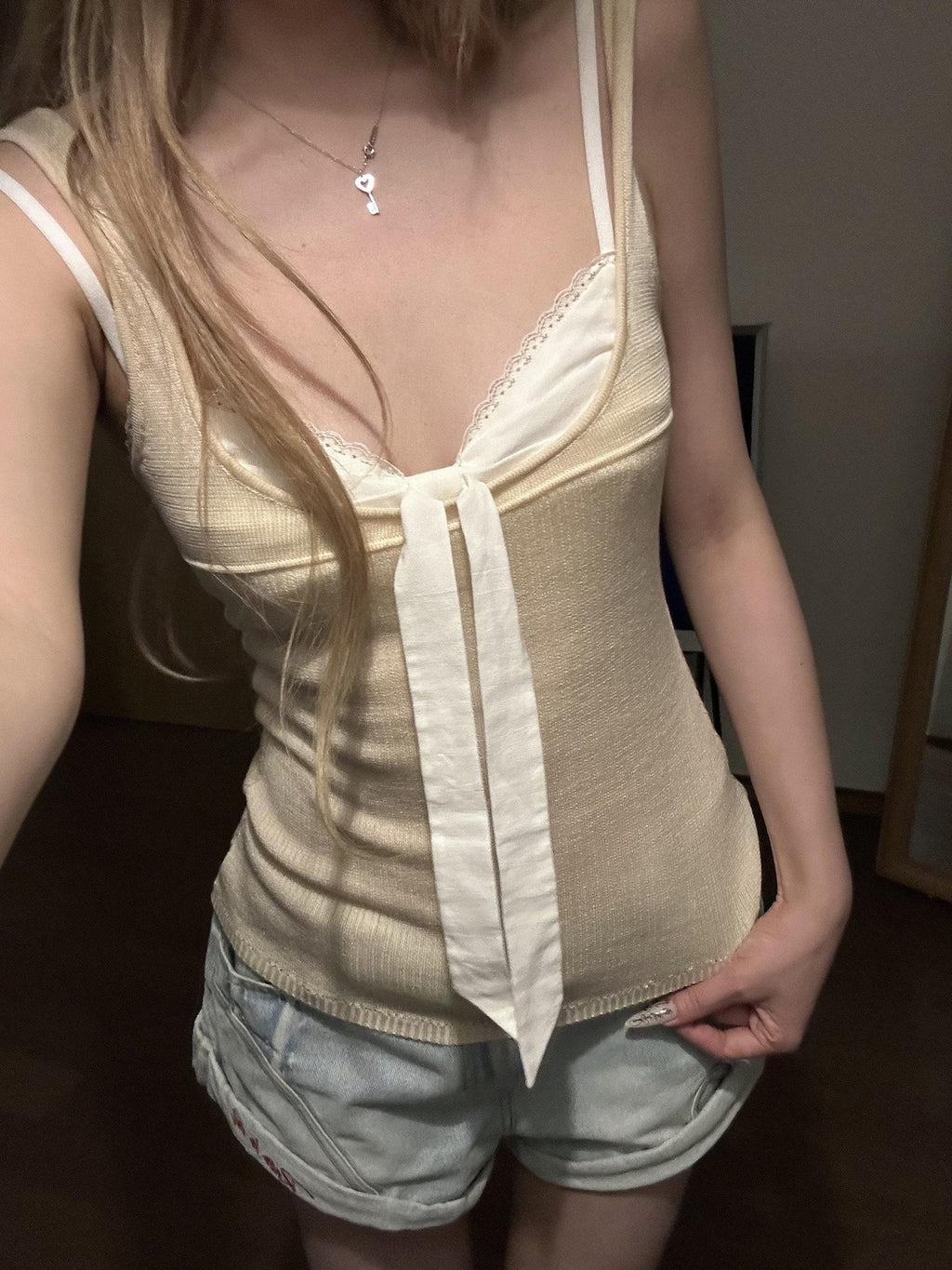 Rase le sol Knitted Two Piece Set Women's Mulberry Silk Wool Sleeveless Camisoles