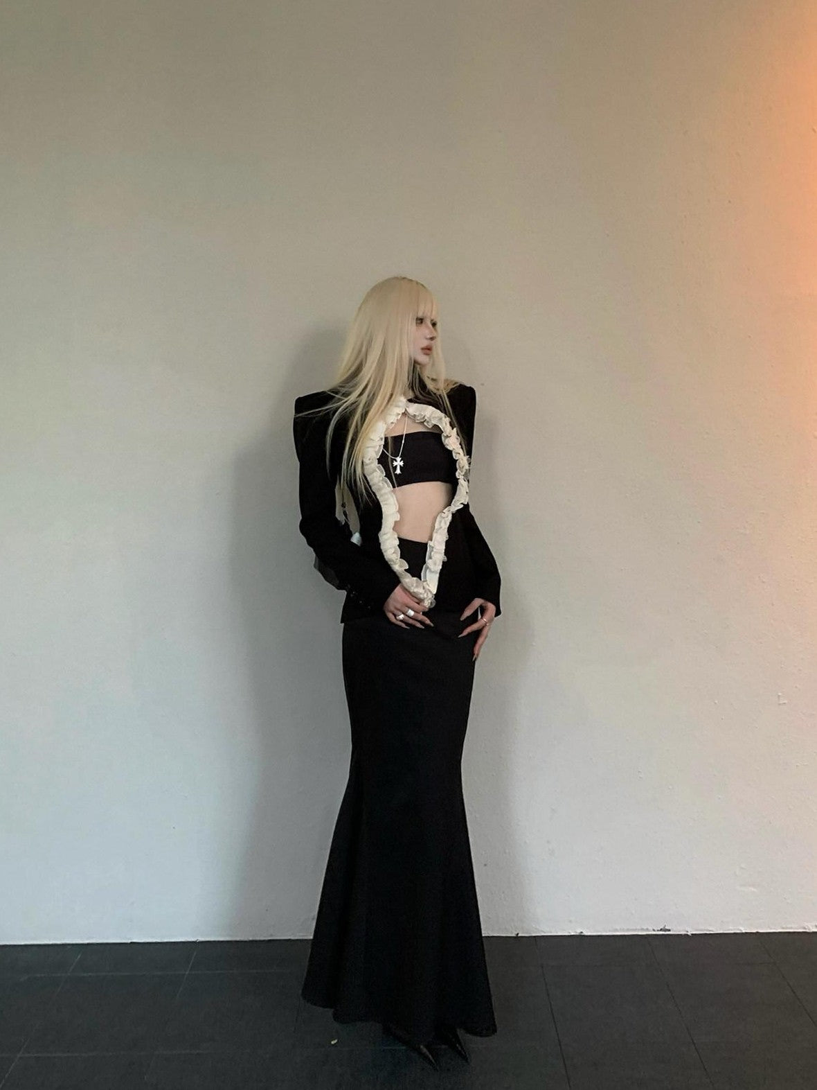 Rase le sol Lace Tailored Blazer Fitted Mermaid Hip Hugging Women's Matching Skirt Sets