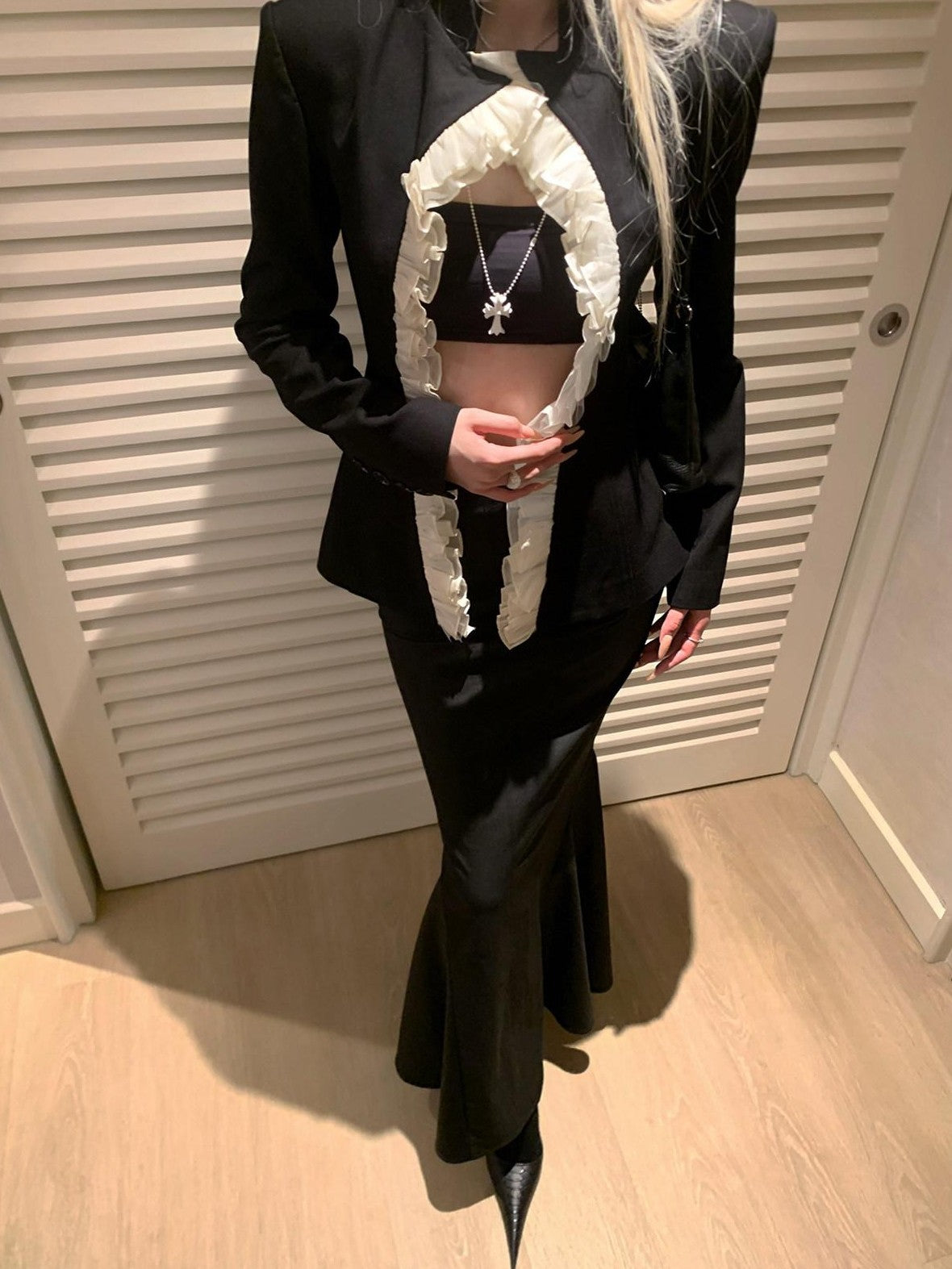 Rase le sol Lace Tailored Blazer Fitted Mermaid Hip Hugging Women's Matching Skirt Sets