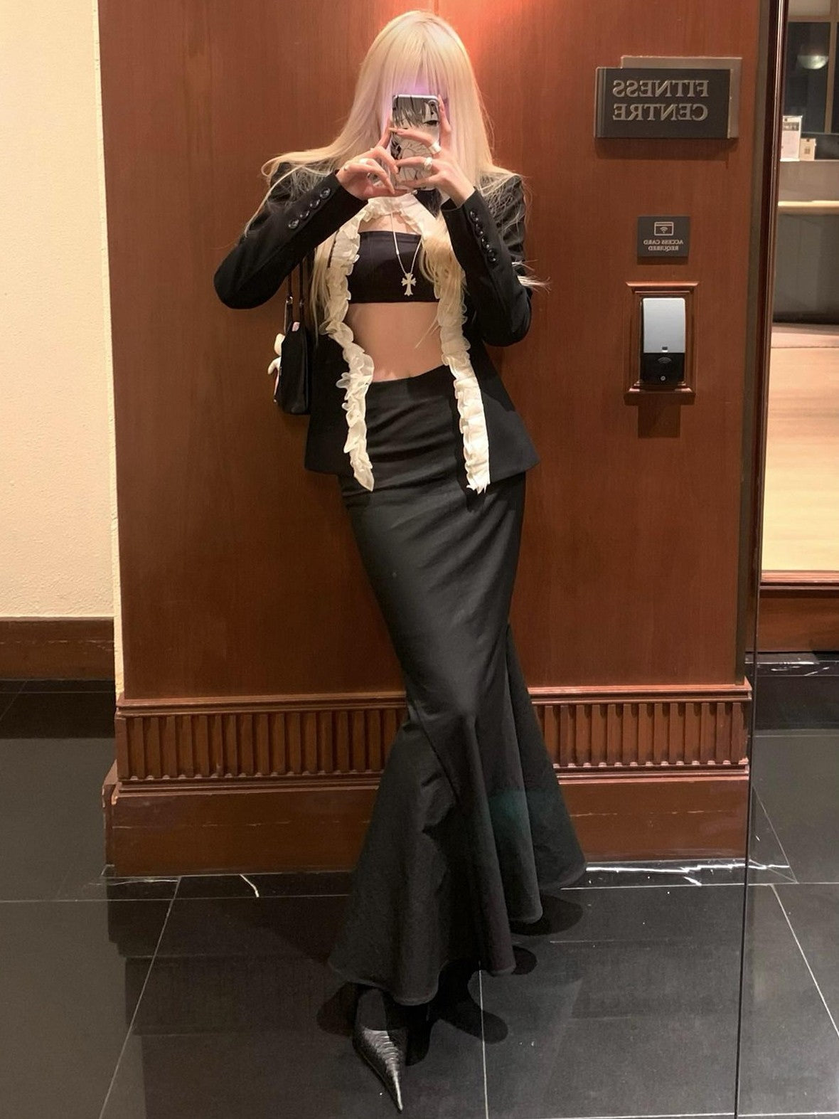 Rase le sol Lace Tailored Blazer Fitted Mermaid Hip Hugging Women's Matching Skirt Sets