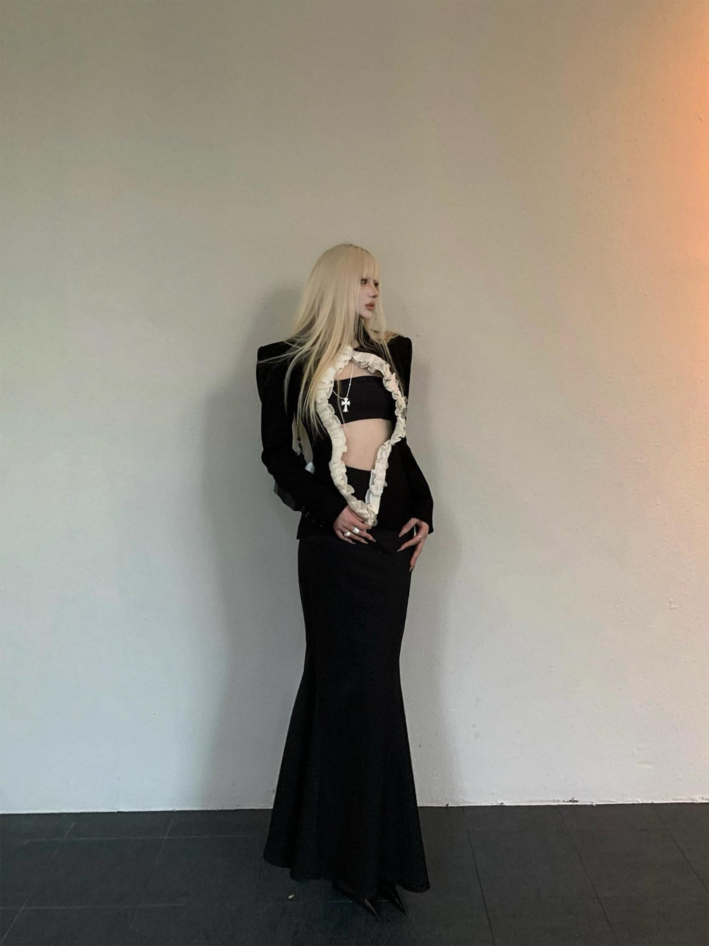 Rase le sol Lace Tailored Blazer Fitted Mermaid Hip Hugging Women's Matching Skirt Sets