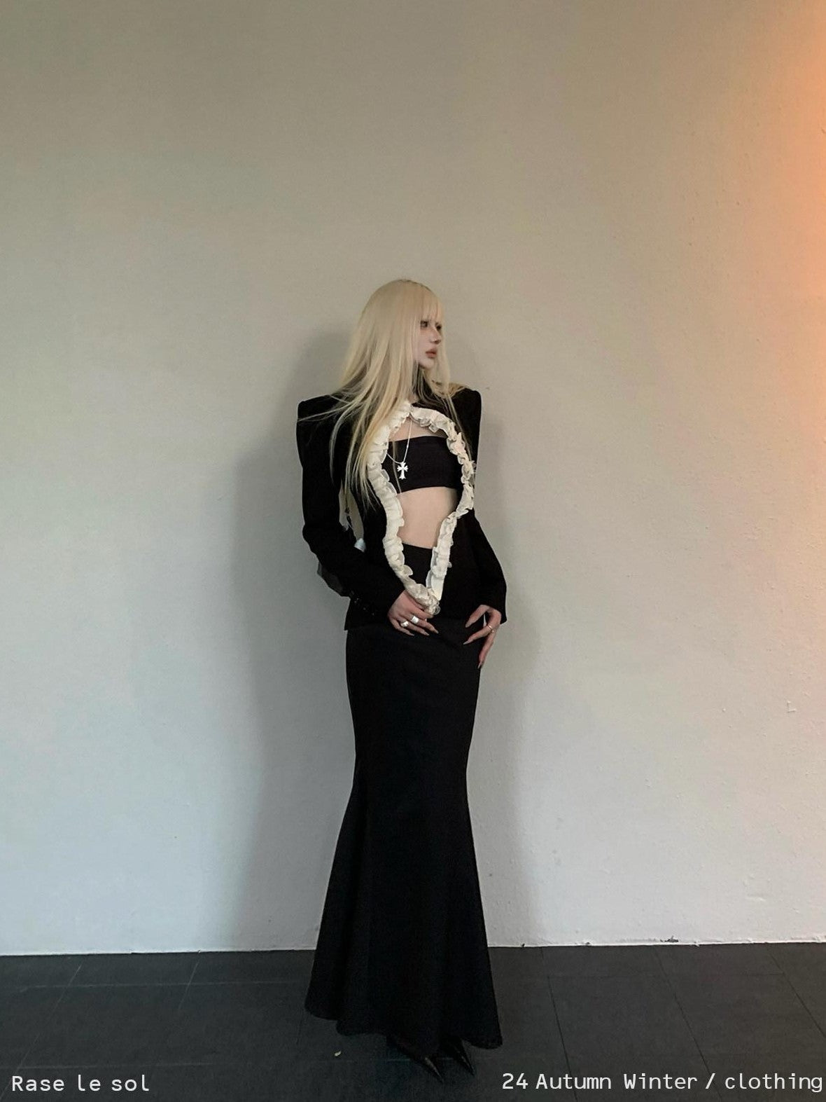 Rase le sol Lace Tailored Blazer Fitted Mermaid Hip Hugging Women's Matching Skirt Sets