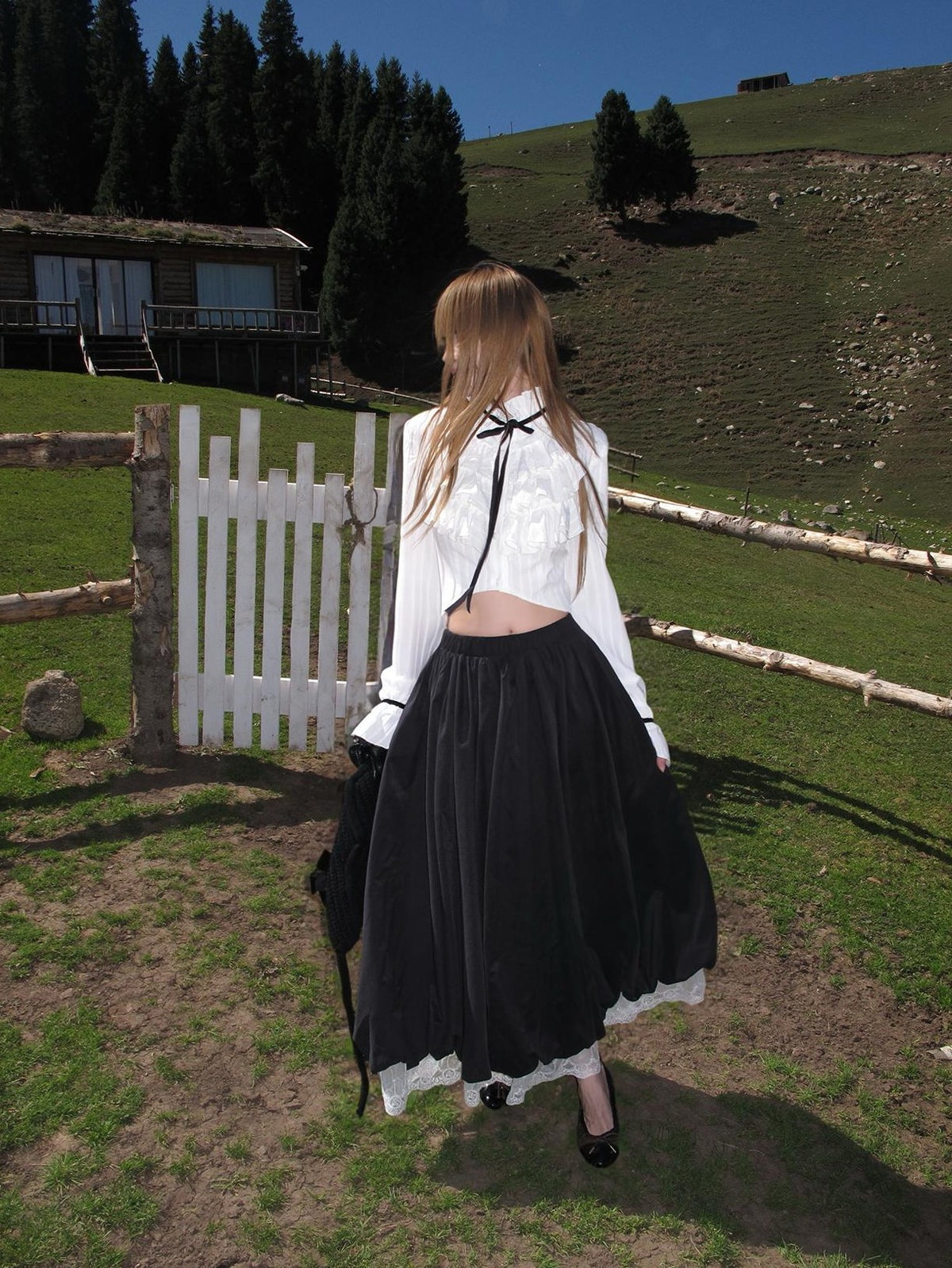 Rase le sol Lace Trim Puff Bubble A Line Women's Polyester Maxi Skirts