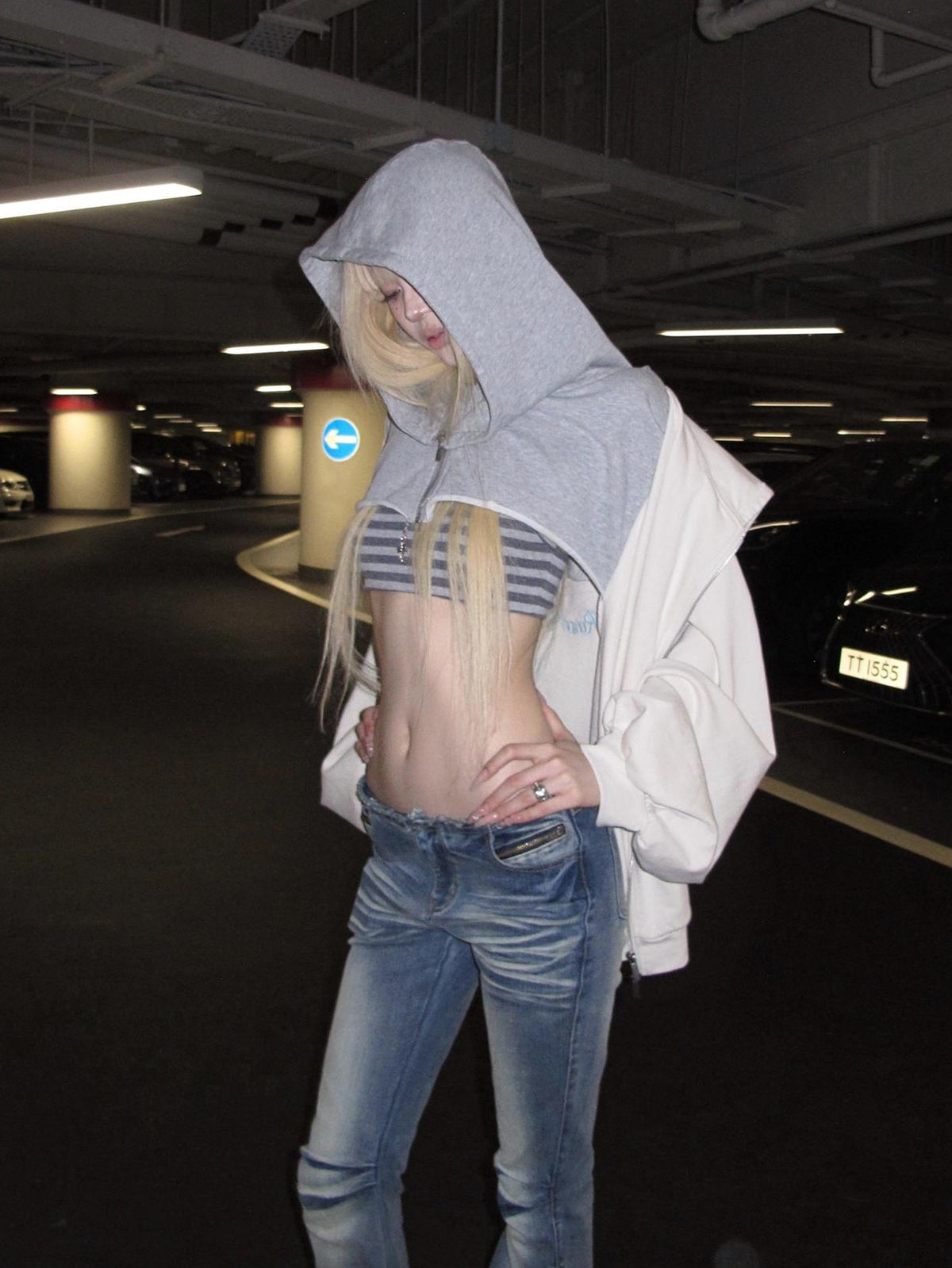 Rase le sol Layered Look Patchwork Loose Fit Women's Cotton Zip-up Hoodies