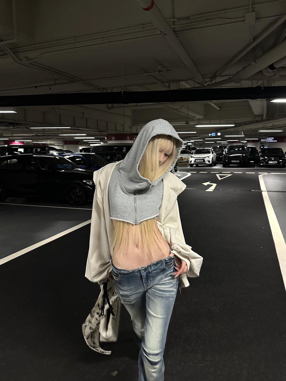 Rase le sol Layered Look Patchwork Loose Fit Women's Cotton Zip-up Hoodies
