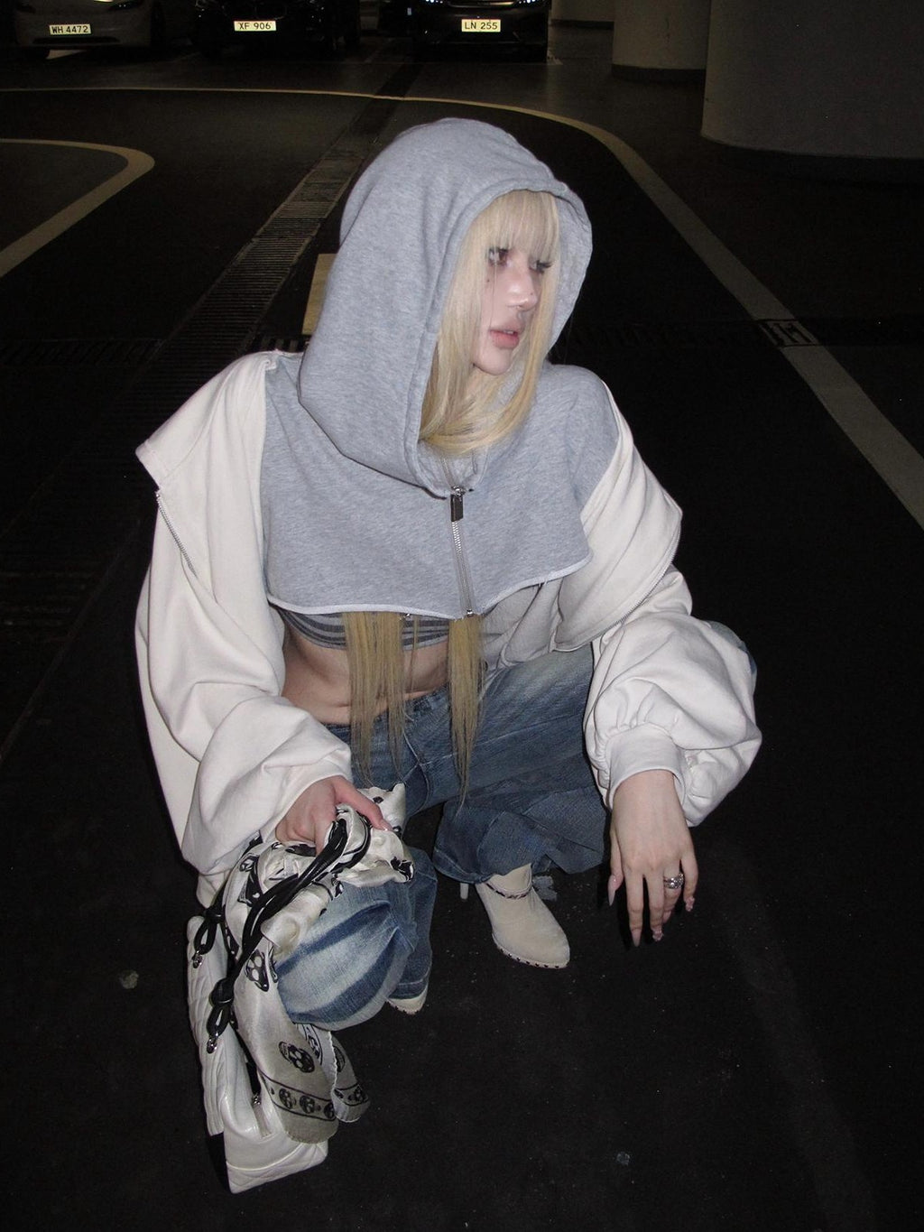 Rase le sol Layered Look Patchwork Loose Fit Women's Cotton Zip-up Hoodies