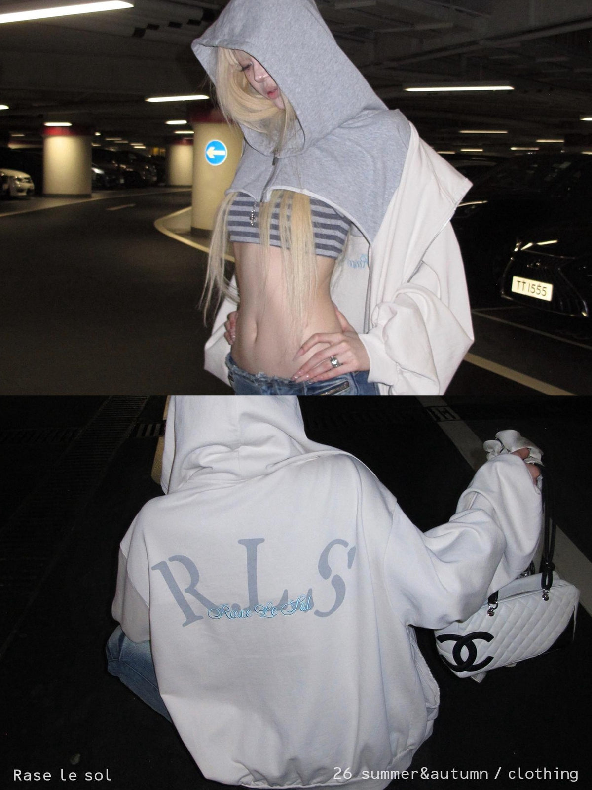 Rase le sol Layered Look Patchwork Loose Fit Women's Cotton Zip-up Hoodies