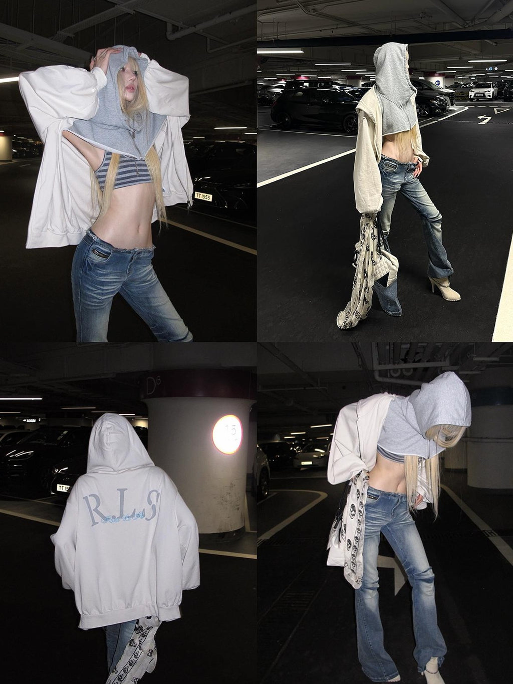 Rase le sol Layered Look Patchwork Loose Fit Women's Cotton Zip-up Hoodies