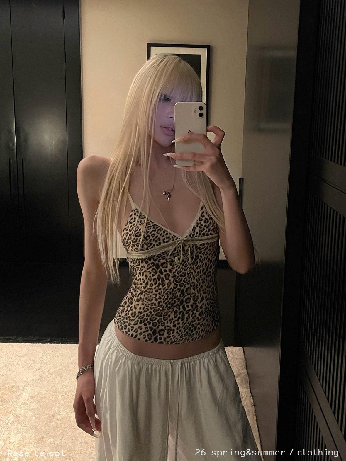Rase le sol Leopard Print Lace Trim Bow Spaghetti Straps Women's Camisoles