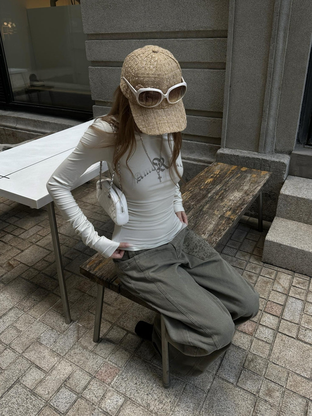 Rase le sol Leopard Print Pocket American Retro Army Green Loose Fit Women's Cotton Straight-leg Jeans