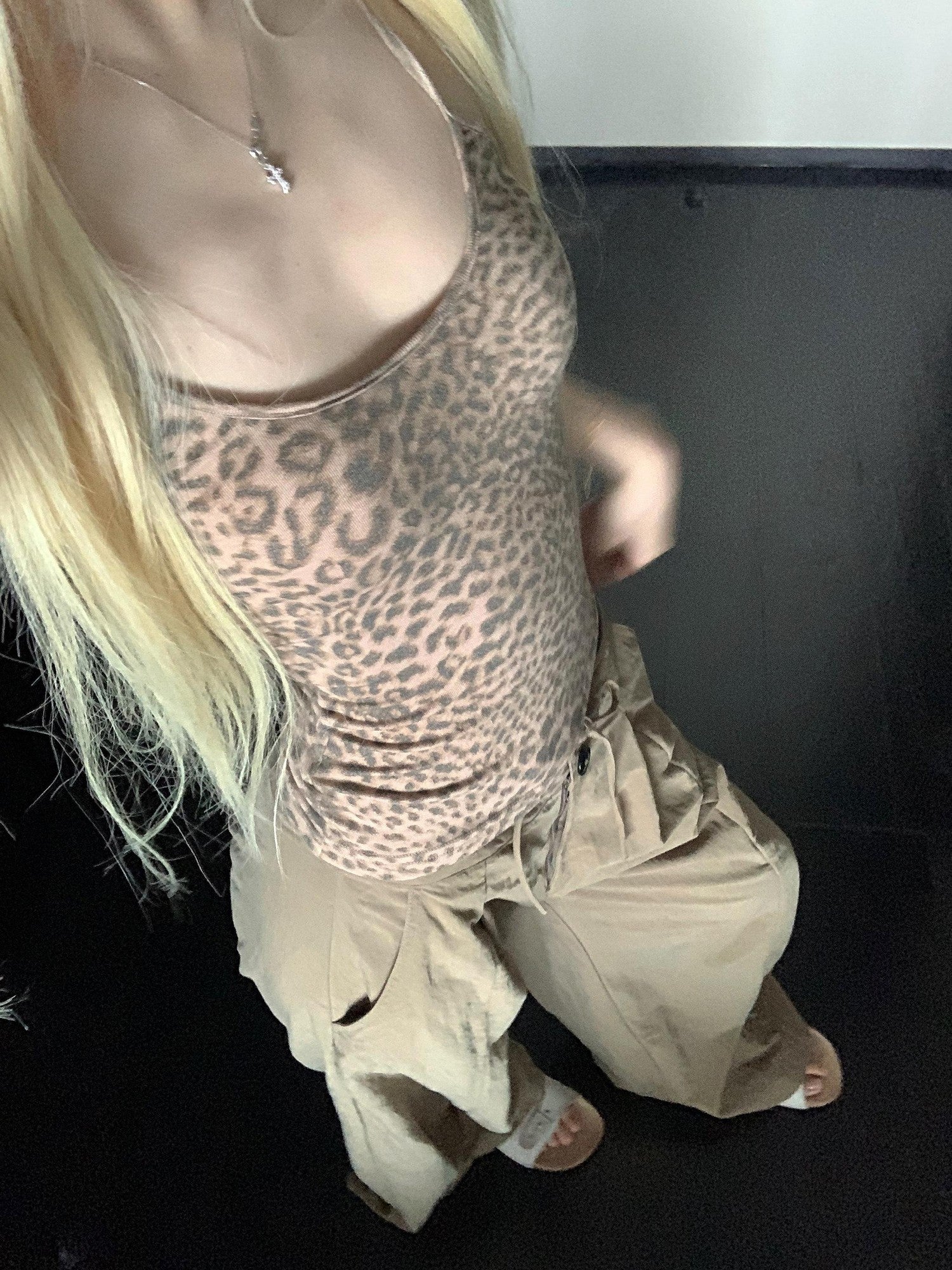 Rase le sol Leopard Print Strappy Crisscross Back Detail Women's Camisoles