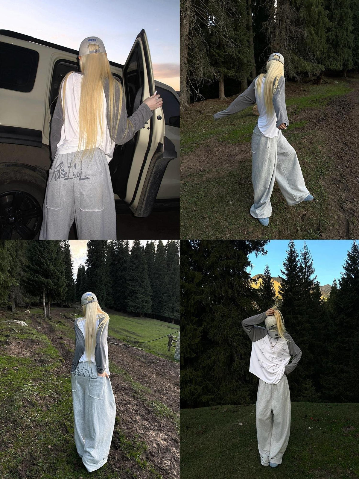 Rase le sol Letter Print Wide Leg Loose Fit Cotton Women's Sweatpants